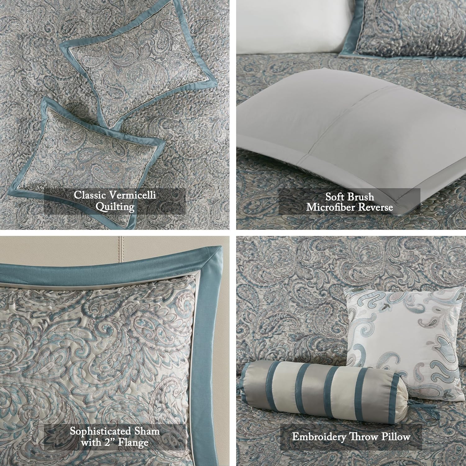 Madison Park Aubrey Reversible Quilted Bedspread Set Teal 5 Piece