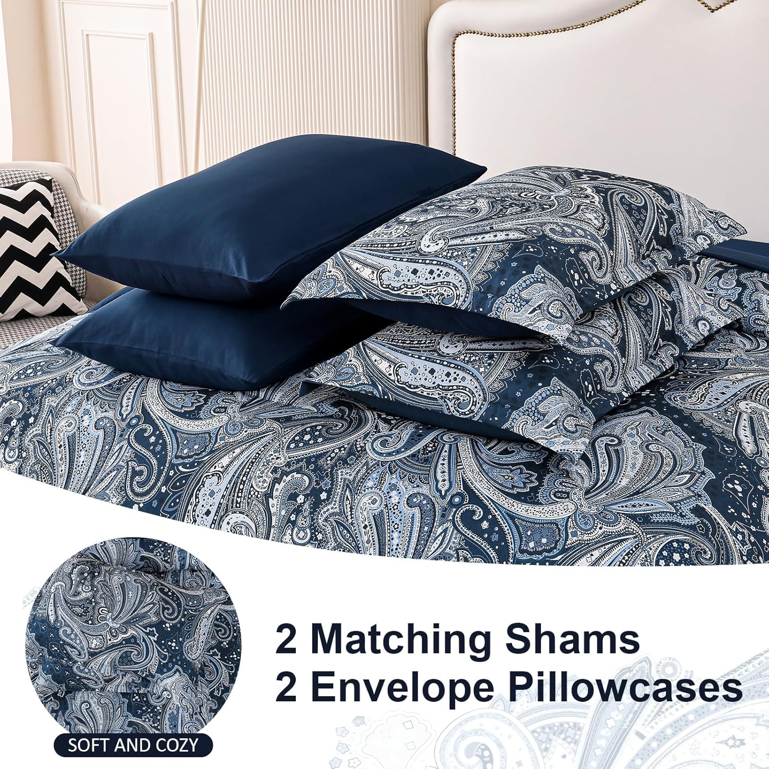 DJY Navy Paisley Comforter Set California King 7 Piece
