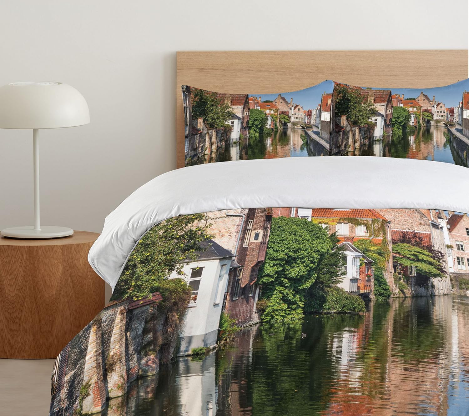 Ambesonne Twin Duvet Cover Set with Pillow Sham Bruges Canal Print