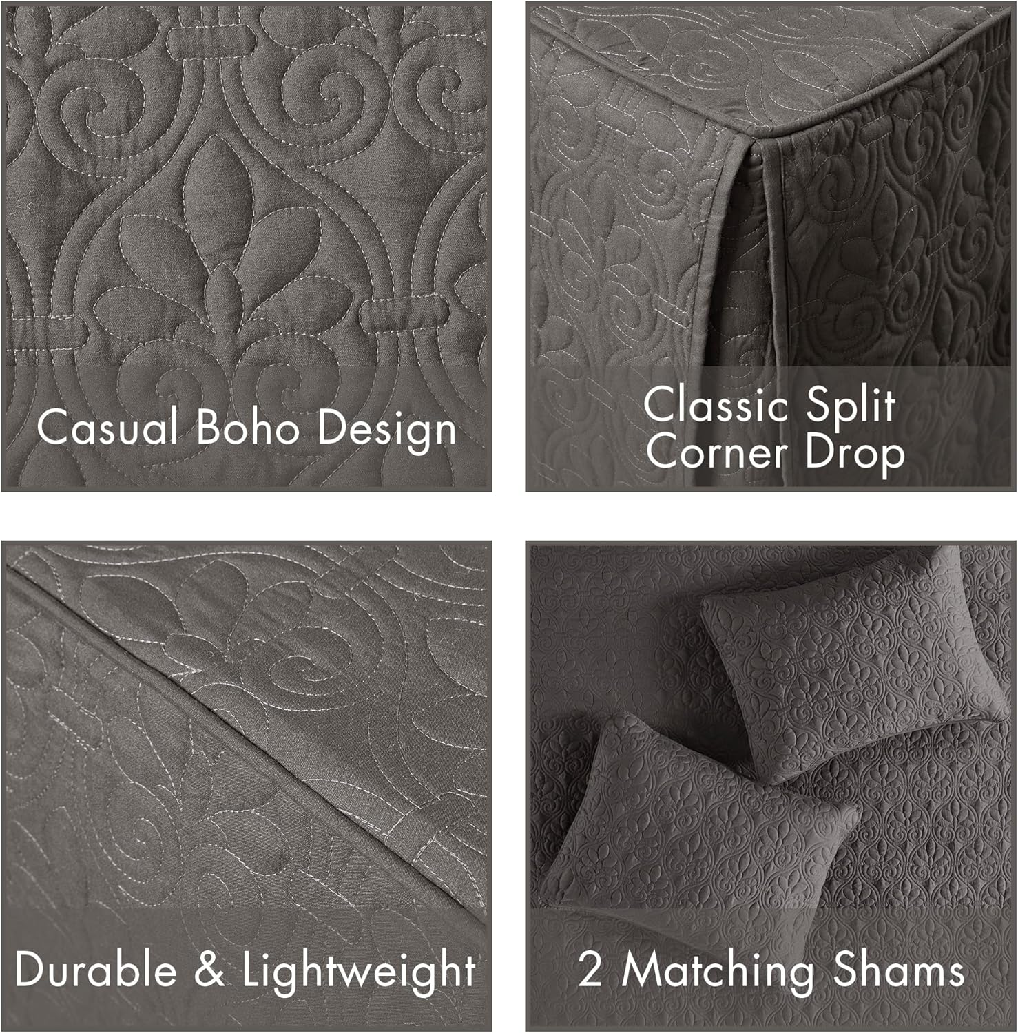 Madison Park Queen Bedspread Dark Grey