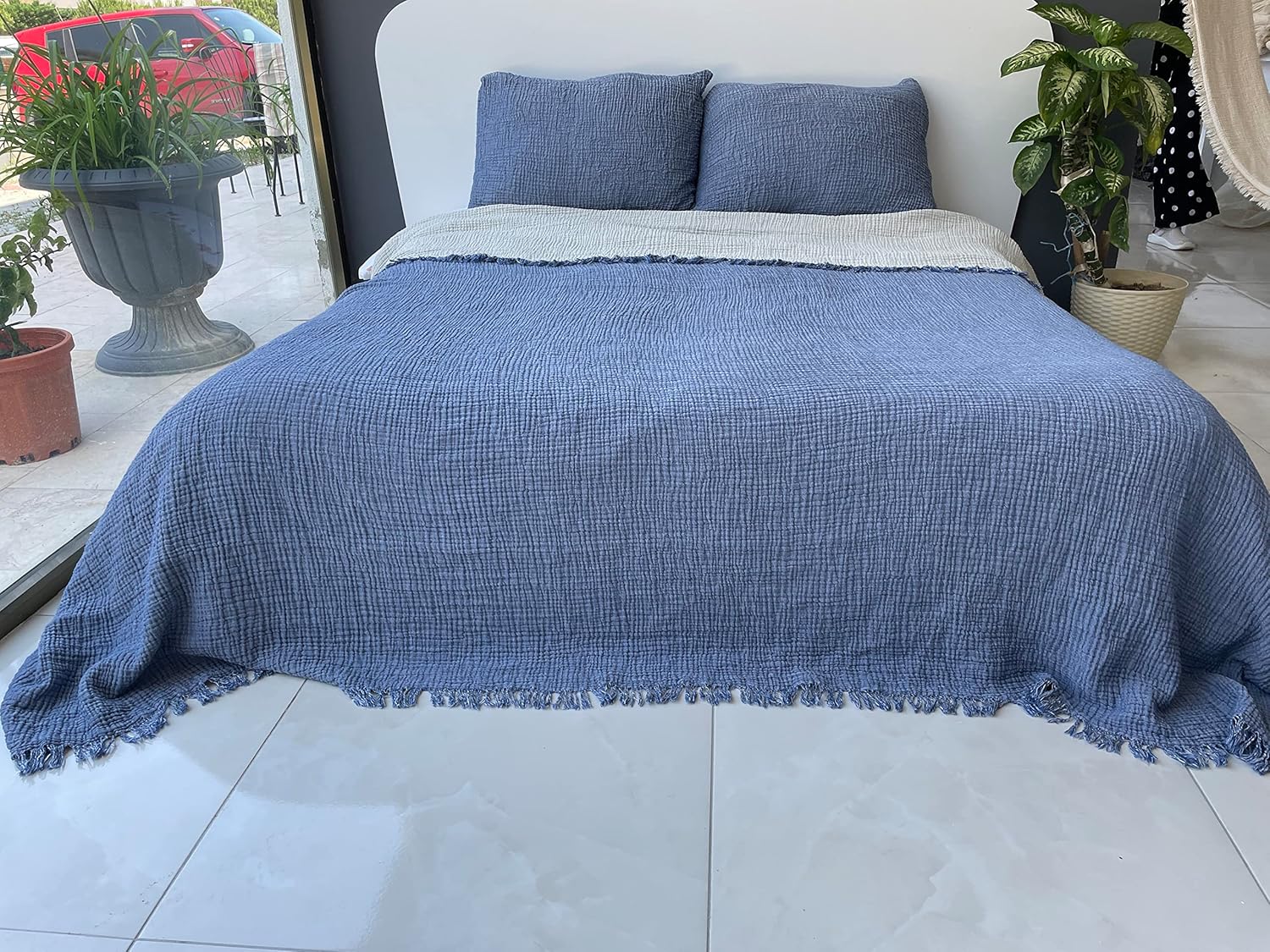 BONPERLA 4 Layer Muslin Blanket Set - Indigo Blue