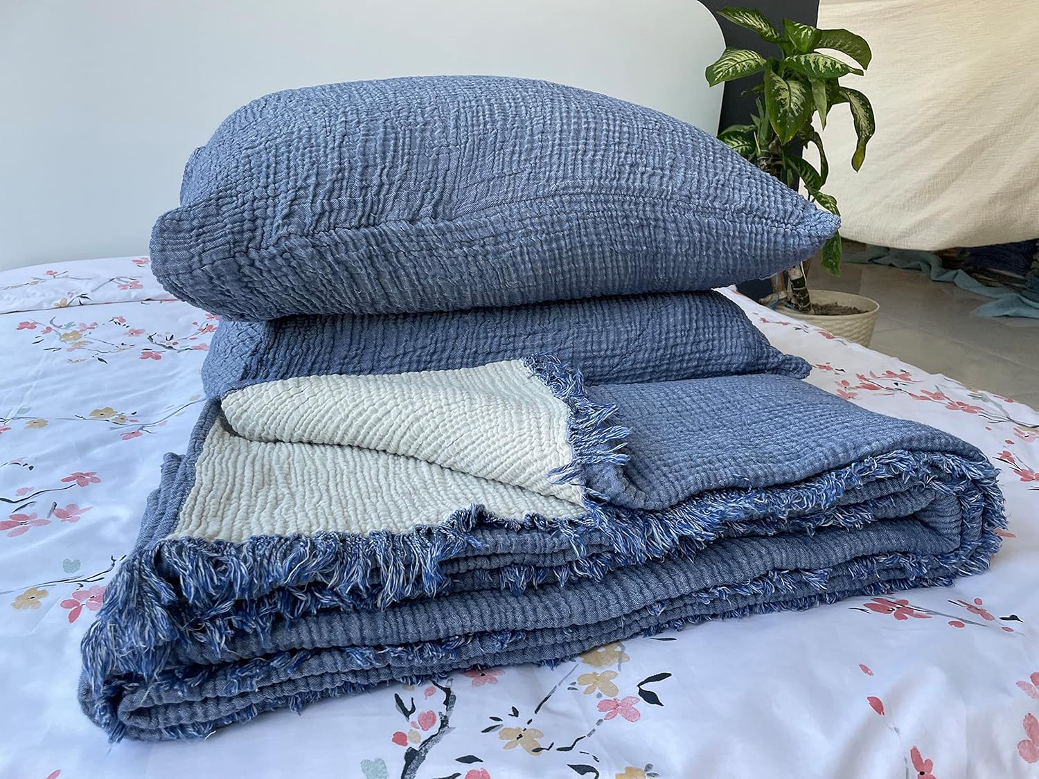 BONPERLA 4 Layer Muslin Blanket Set - Indigo Blue