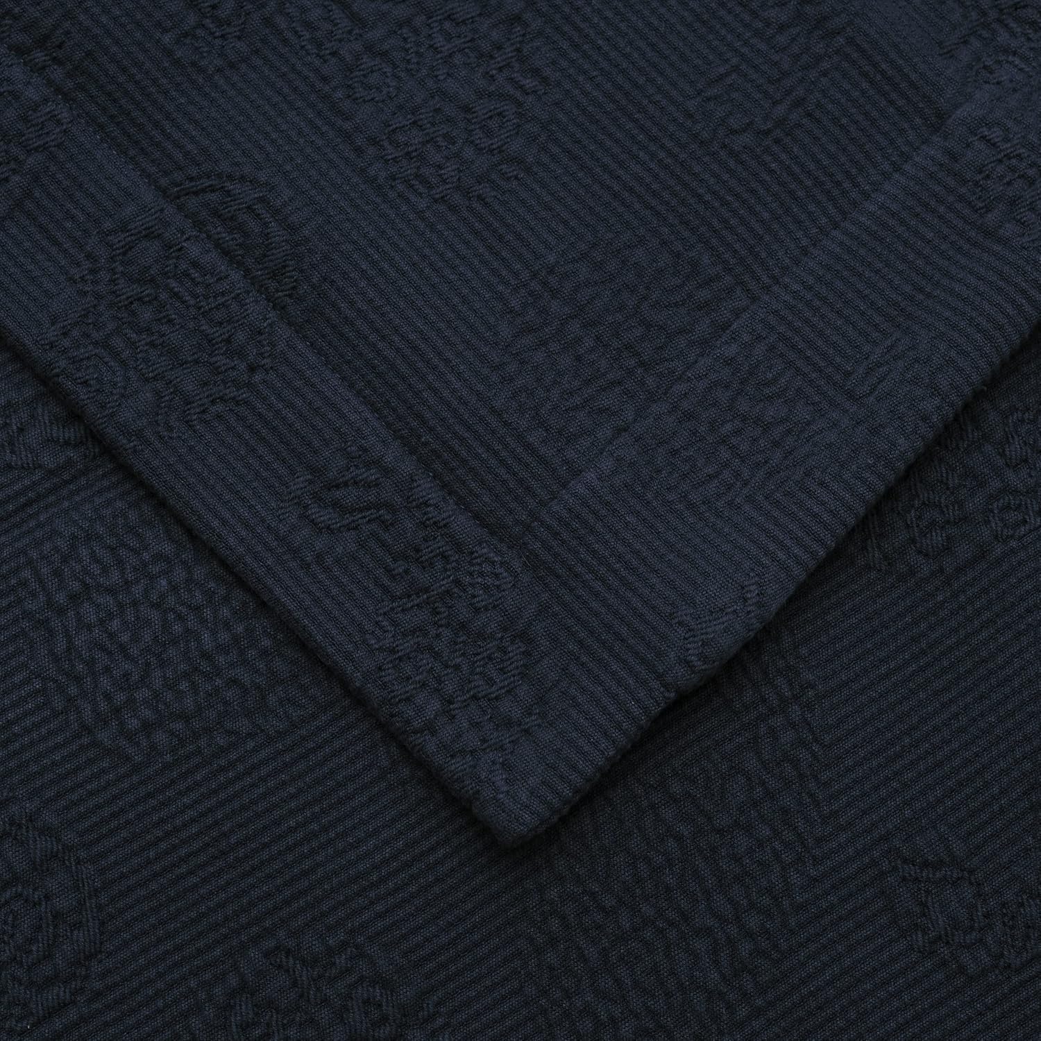 BLUENILEMILLS Oversized Paisley Cotton Bedspread Jacquard Weave Navy Blue King Size