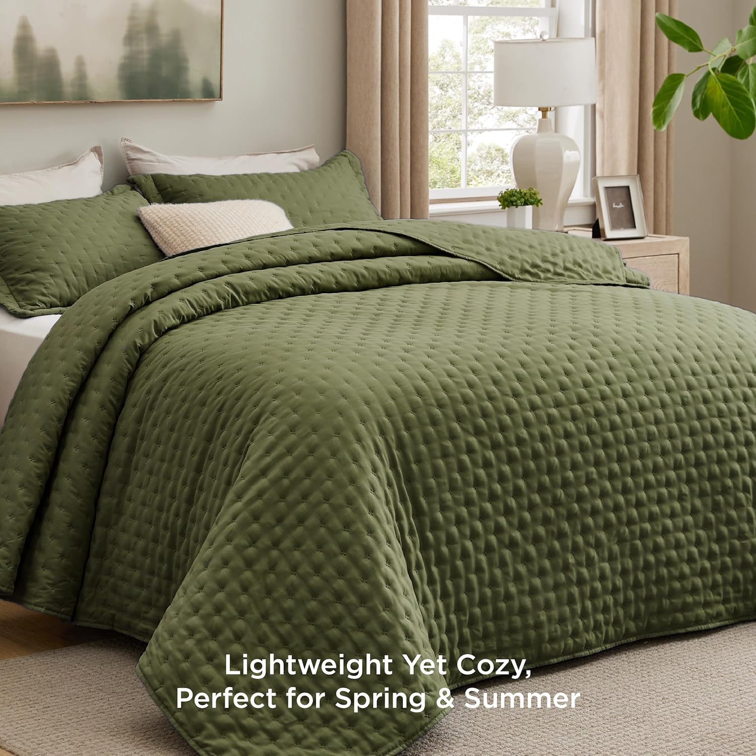 Bedsure King Quilt Set - Ultra Soft Olive Green Bedspread