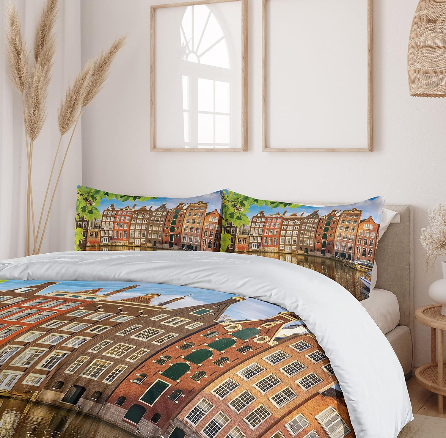 Ambesonne European Duvet Cover Set with Amsterdam Scenery