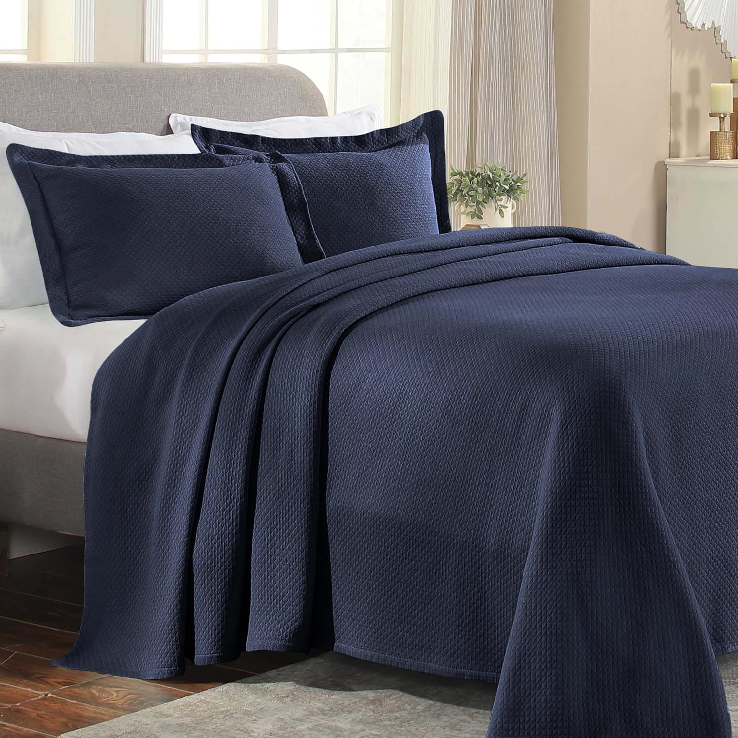 Superior Solitaire Cotton Bedspread Set Twin Navy Blue