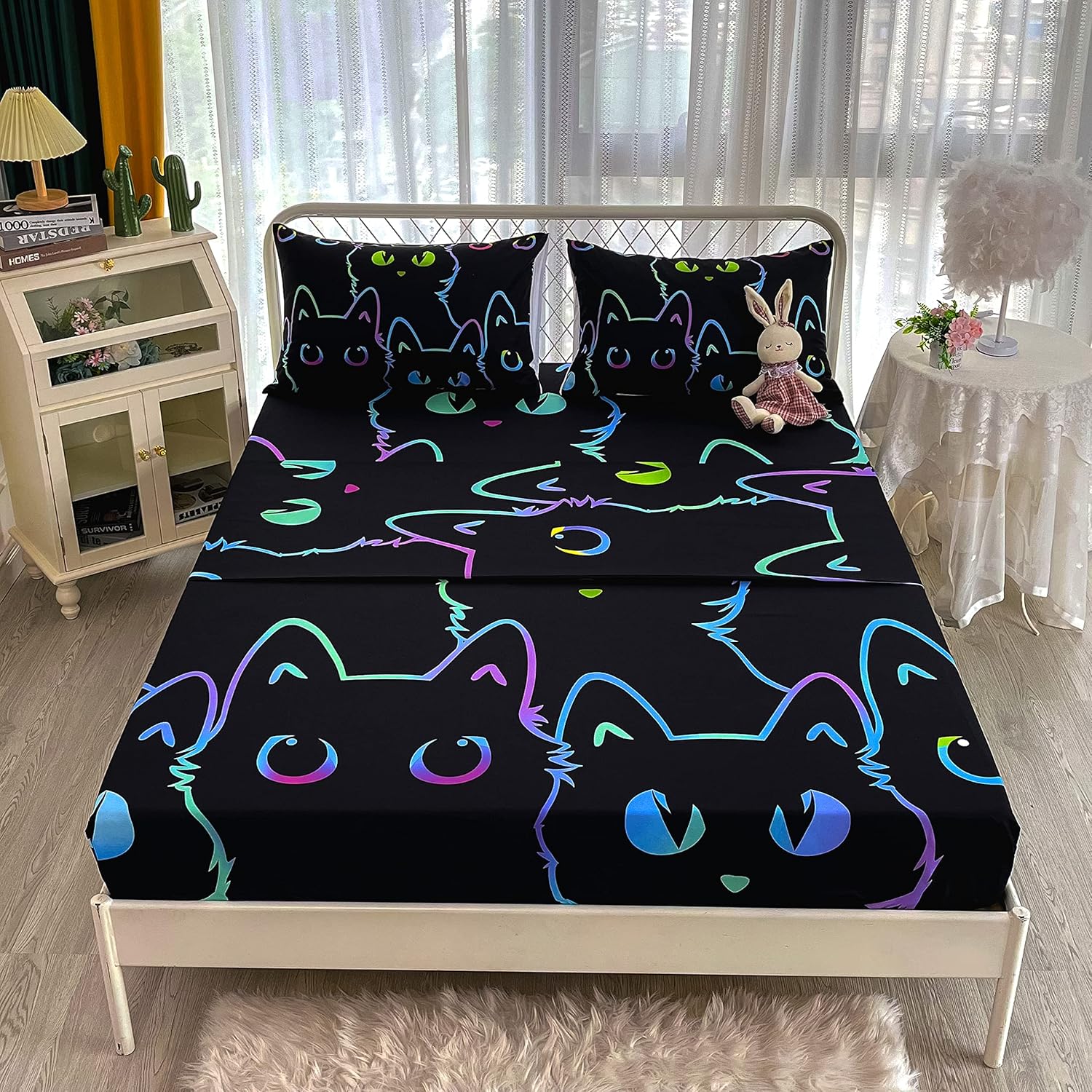Cute Cartoon Cat Sheet Set Twin Size 4 Piece