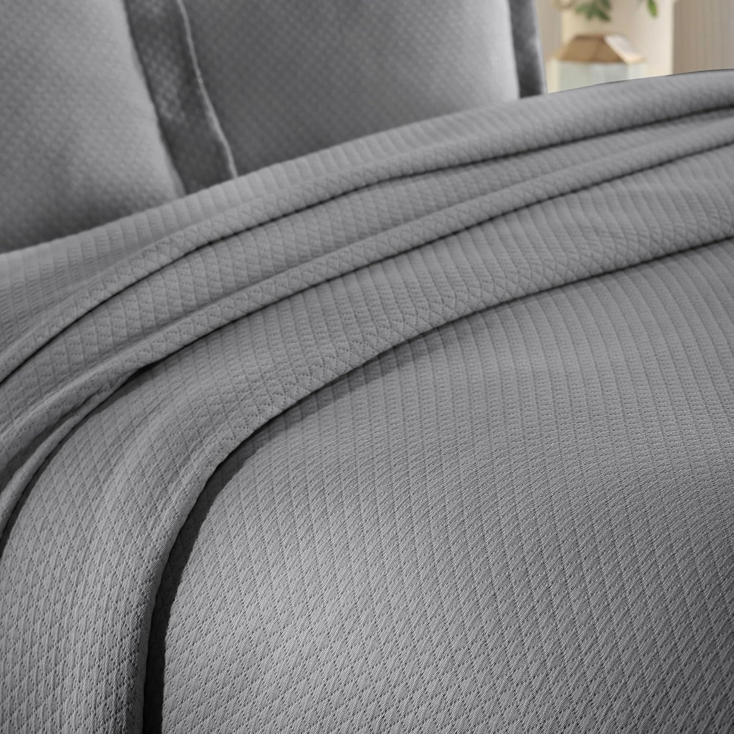 Superior Solitaire Cotton 3 Piece Bedspread Set Full Grey