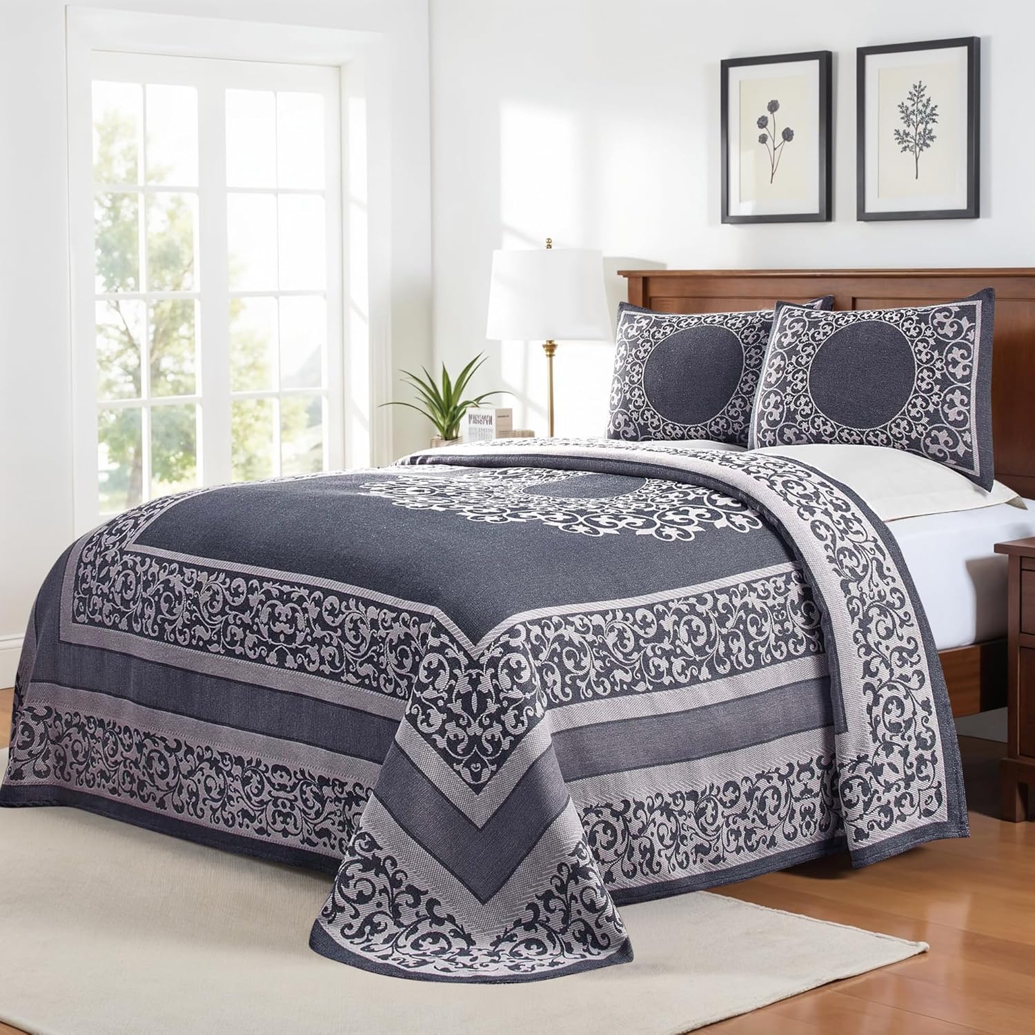SUPERIOR Cotton Blend Bedspread Set - Queen Denim Blue