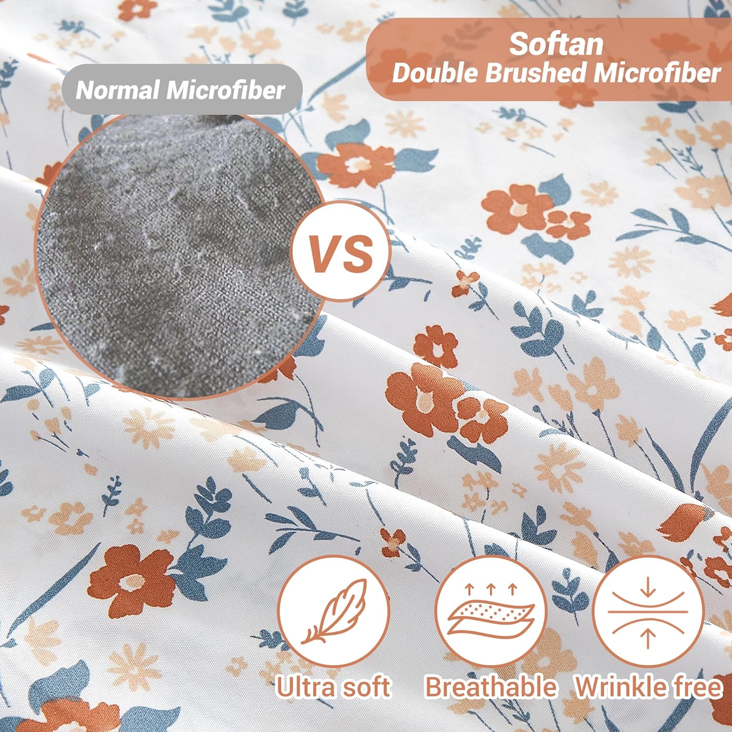 Softan Orange Floral Twin Sheet Set - 3 Piece