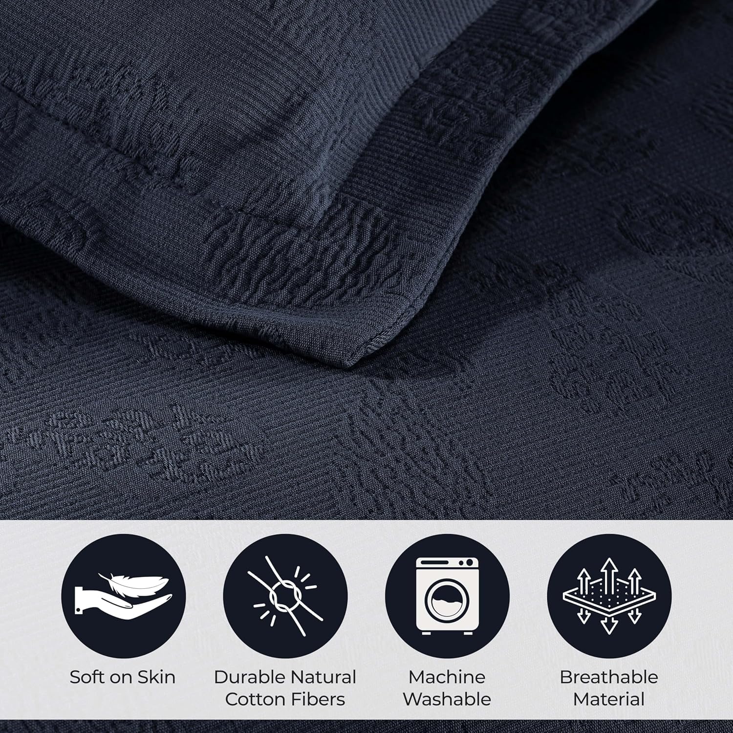 Superior Paisley 3 Piece Cotton Bedspread Set Navy Blue 1