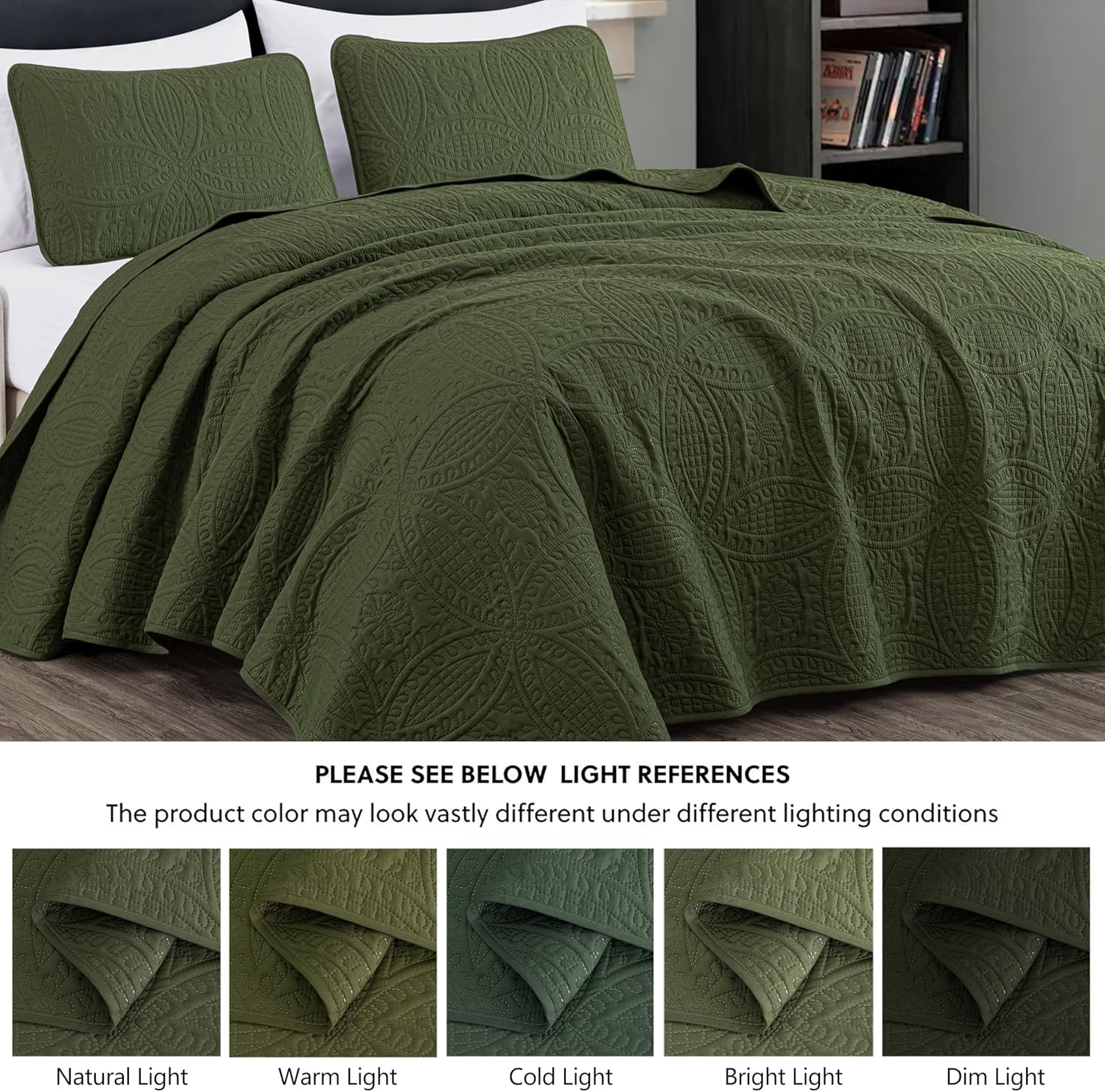 Chezmoi Austin 3-Piece Oversized Bedspread Set King Cypress Green 1