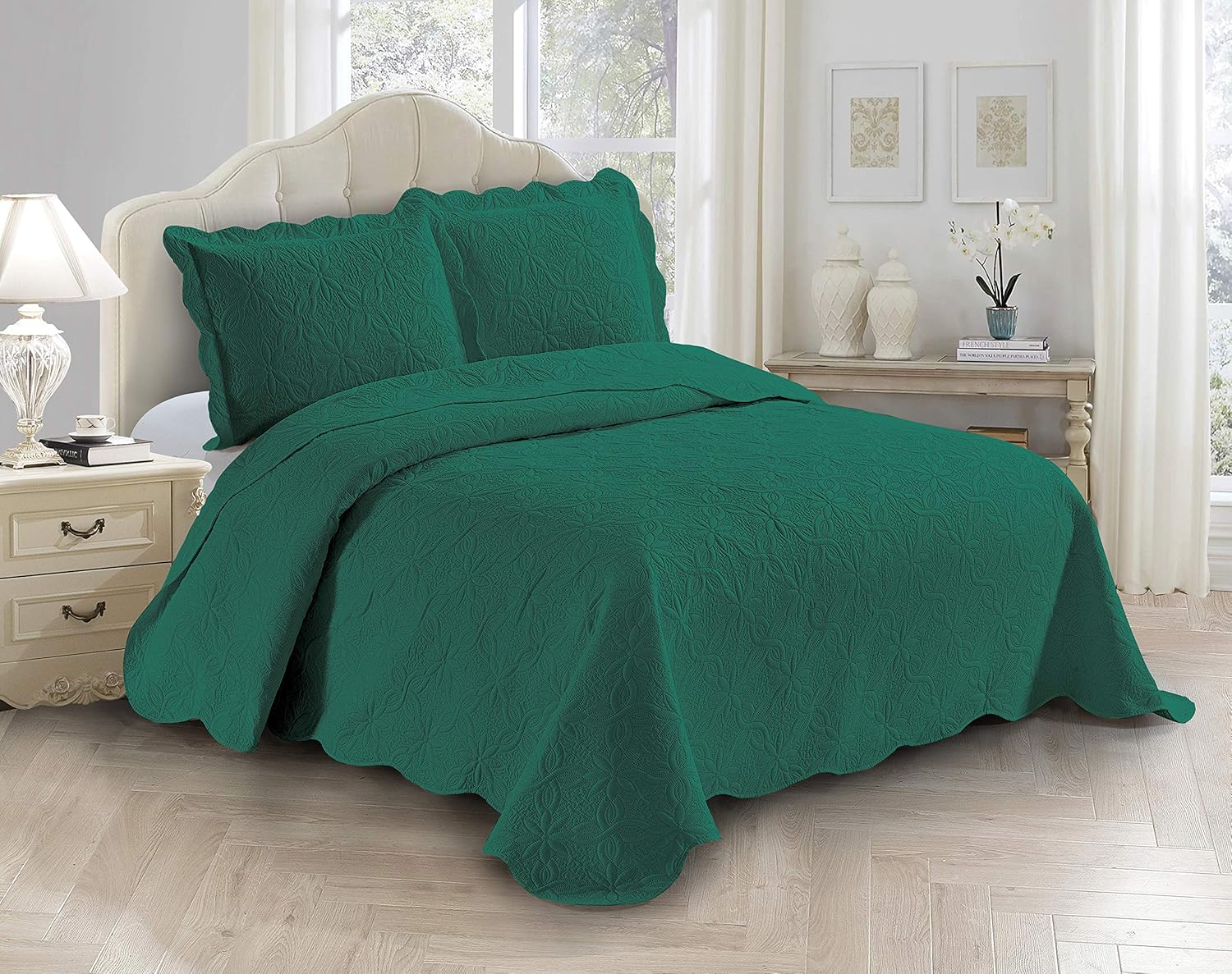 Fancy Linen 3pc Embossed Coverlet Bedspread Set Full Queen Hunter Green