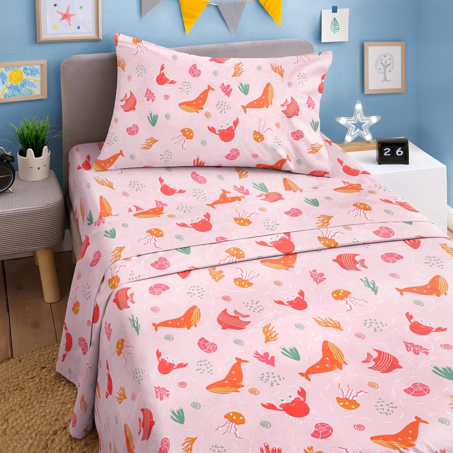 CGK Unlimited Kids Pink Fish Queen 4-Piece Sheet Set