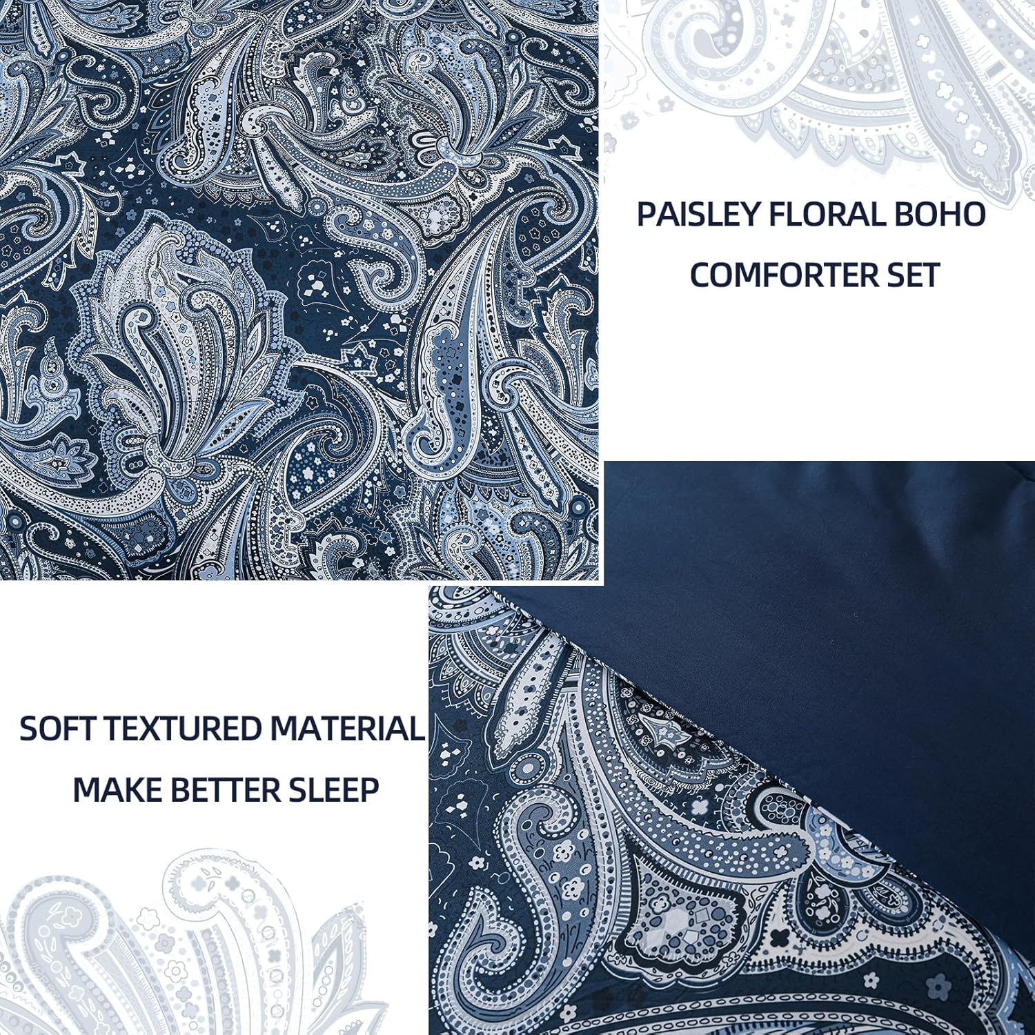 DJY Navy Paisley Comforter Set California King 7 Piece