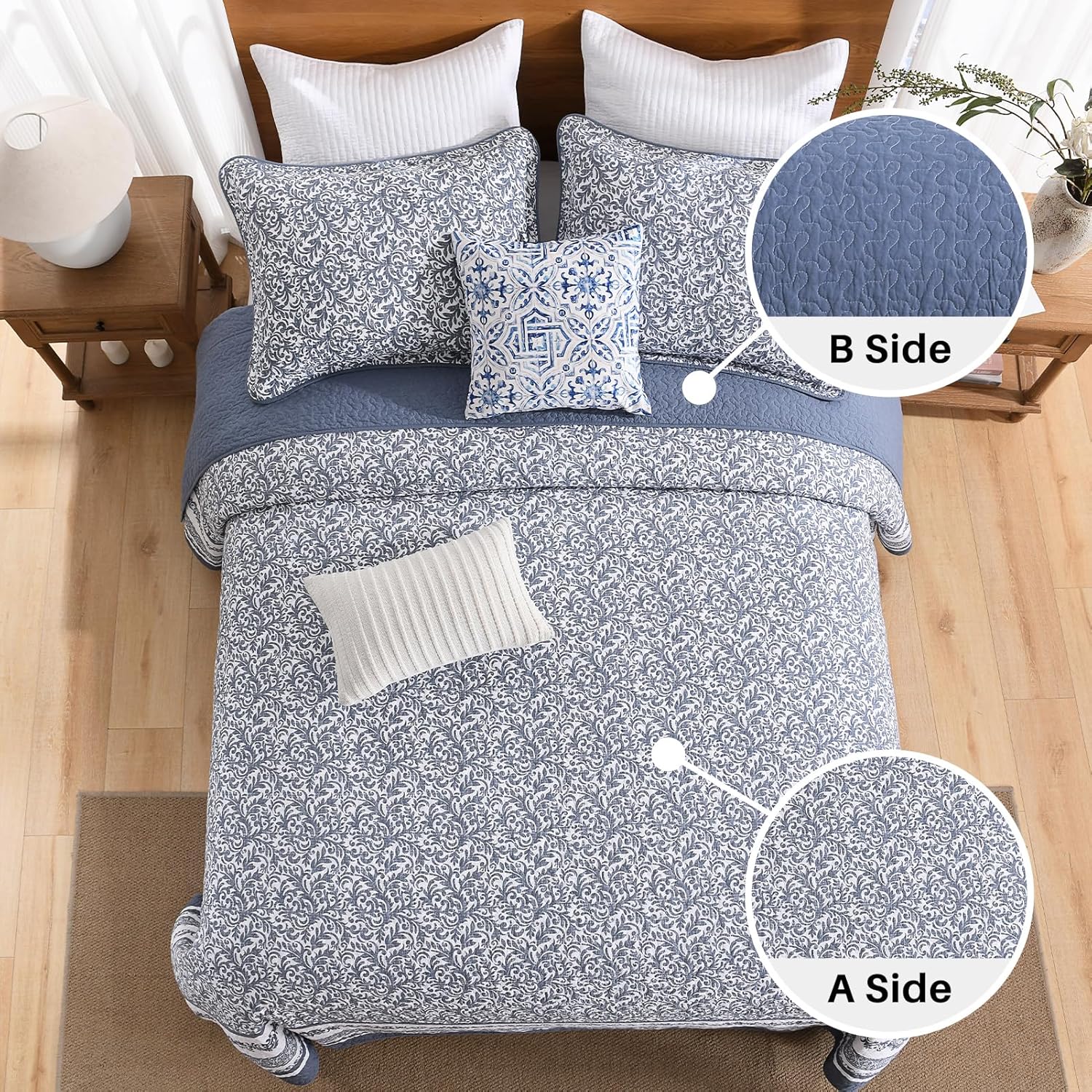 FineStichery Cotton King Bedspread Set 128x120 Blue White