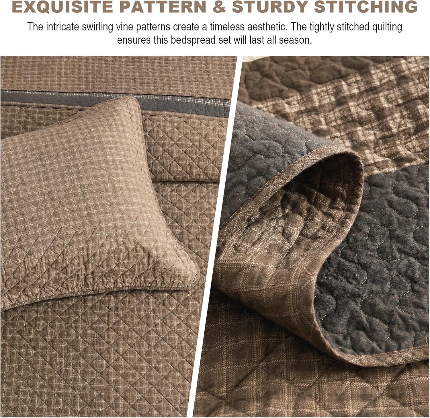 FineStichery Oversized Quilt Bedspread 3 Piece Set