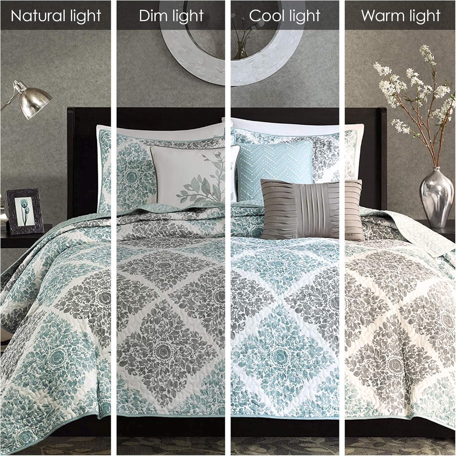 Madison Park Claire Quilt Coverlet Set - 6 Piece Diamond Aqua Pattern KingCal King