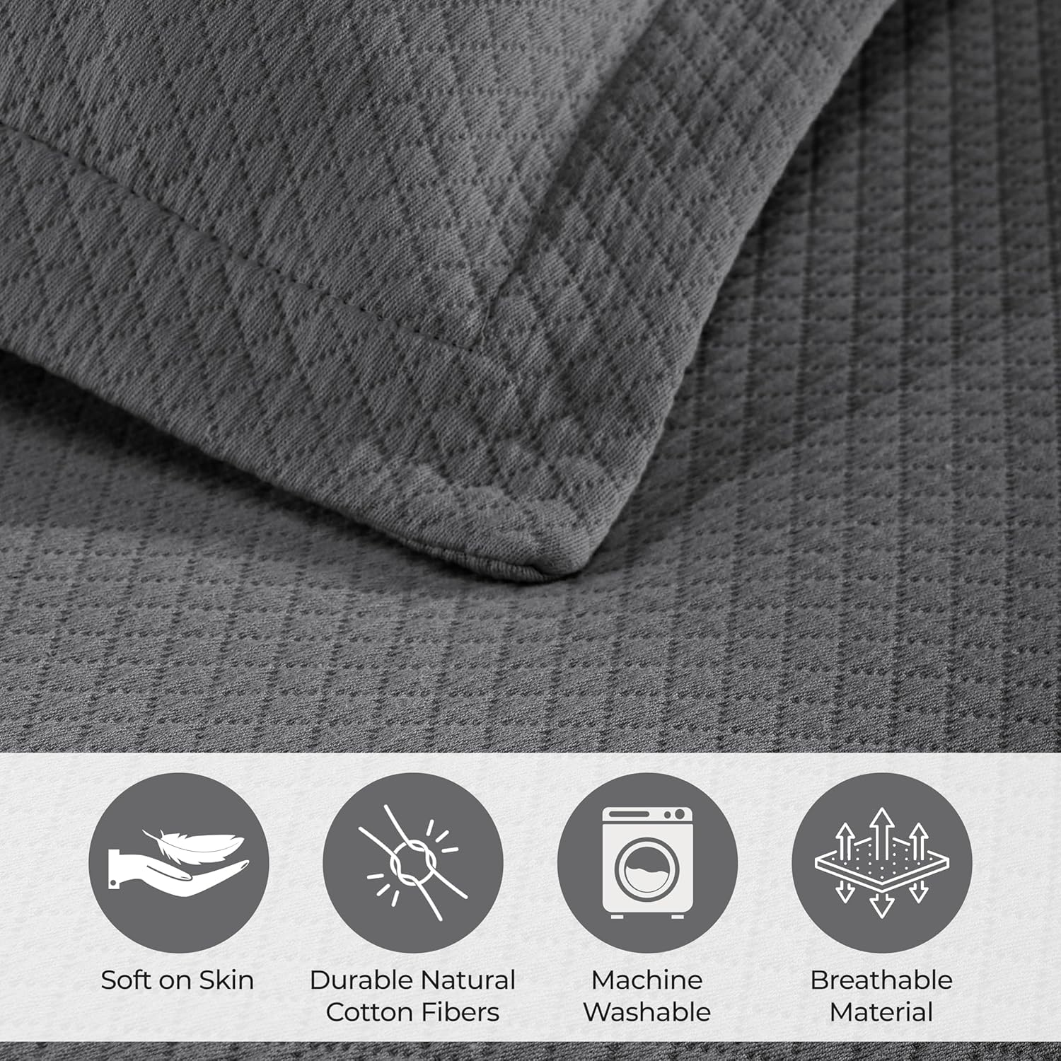 Superior Solitaire Cotton 3 Piece Bedspread Set Full Grey