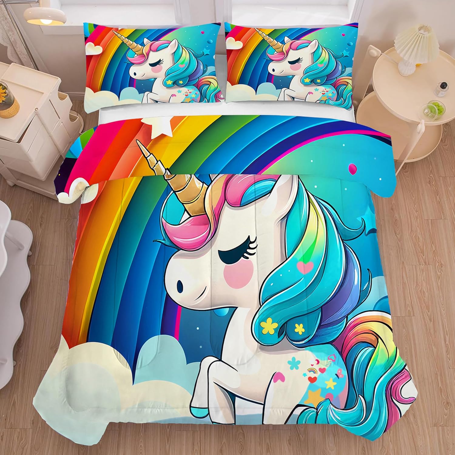 FUYEUN Unicorn Comforter Set Twin Size