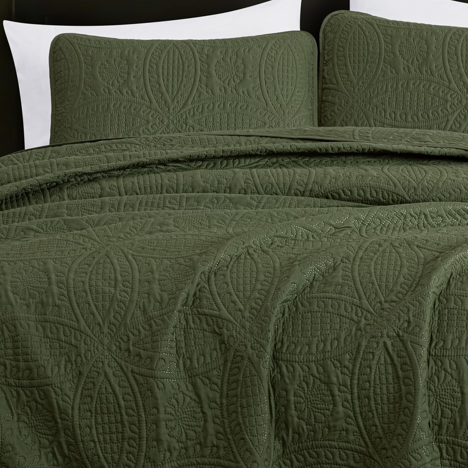 Chezmoi Austin 3-Piece Oversized Bedspread Set King Cypress Green 1