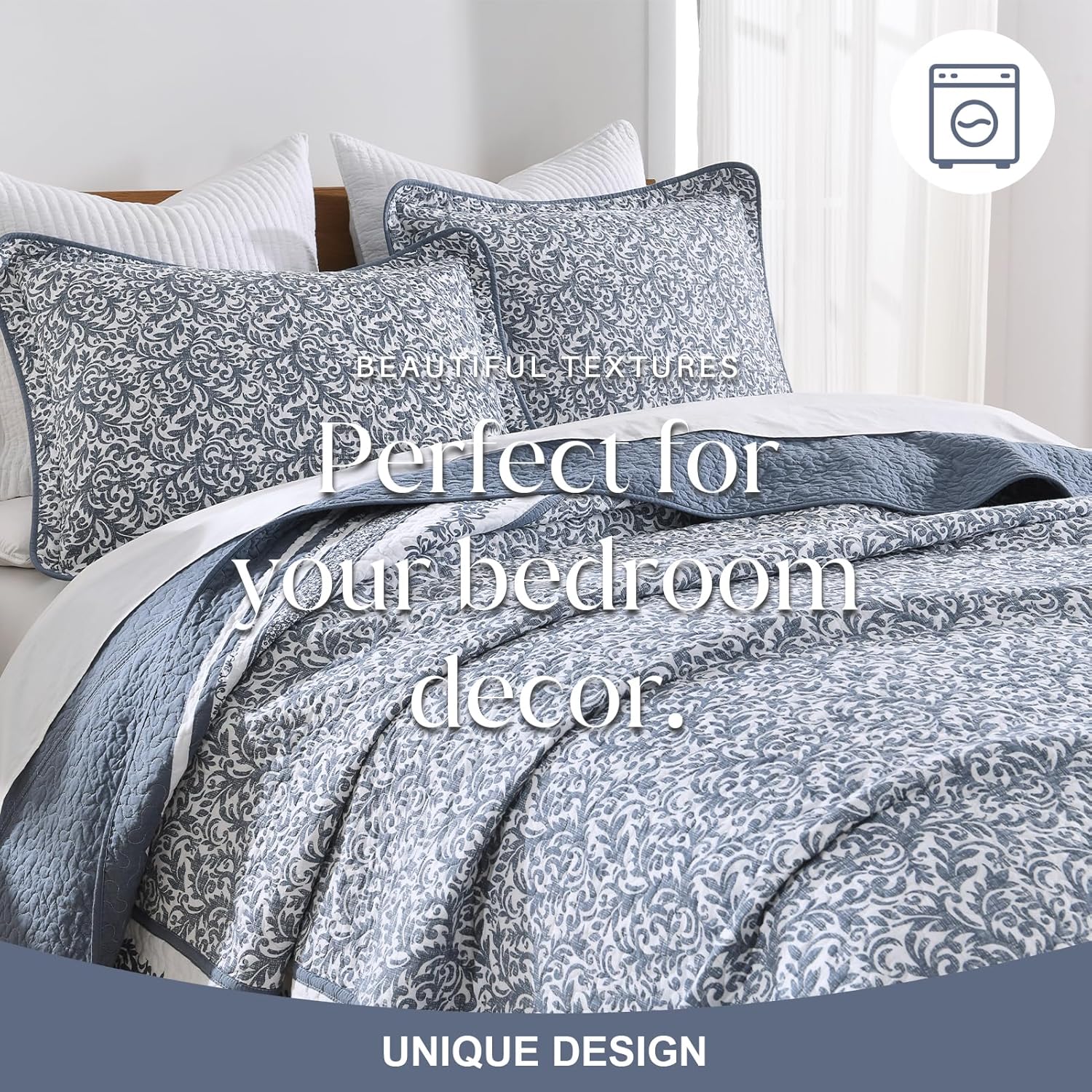 FineStichery Cotton King Bedspread Set 128x120 Blue White