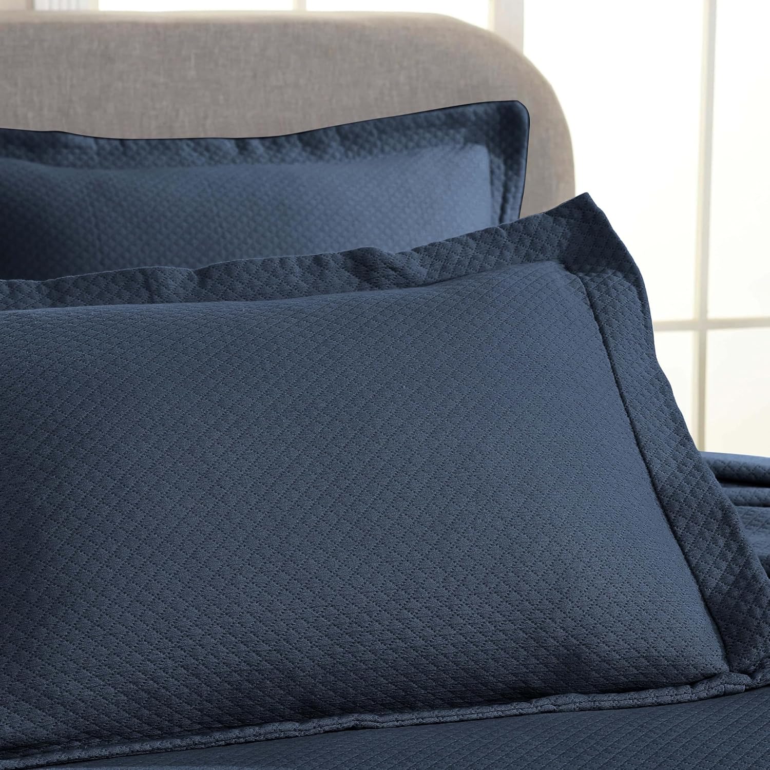 Superior Solitaire Cotton Bedspread Set Twin Navy Blue
