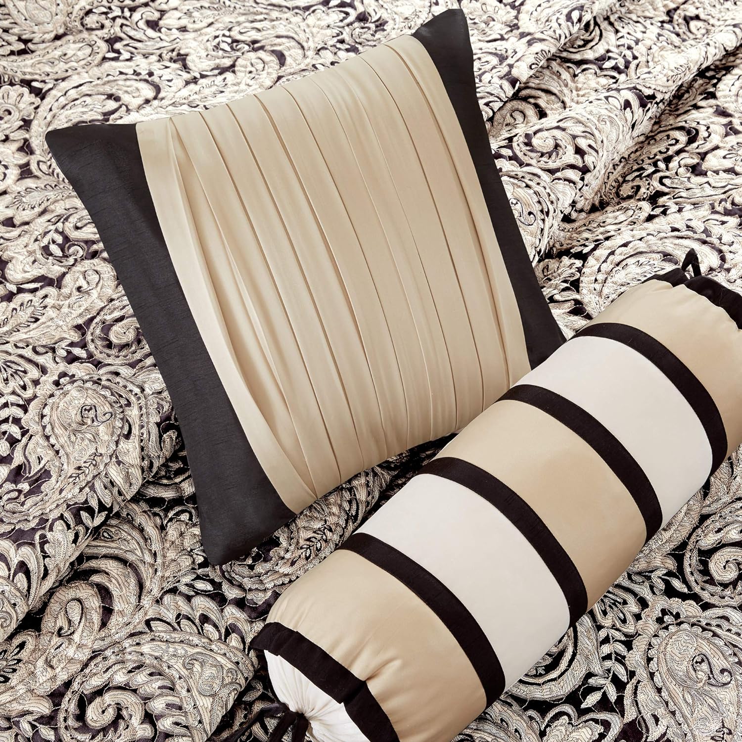 Madison Park Quilt Damask Paisley Black 6 Piece Set