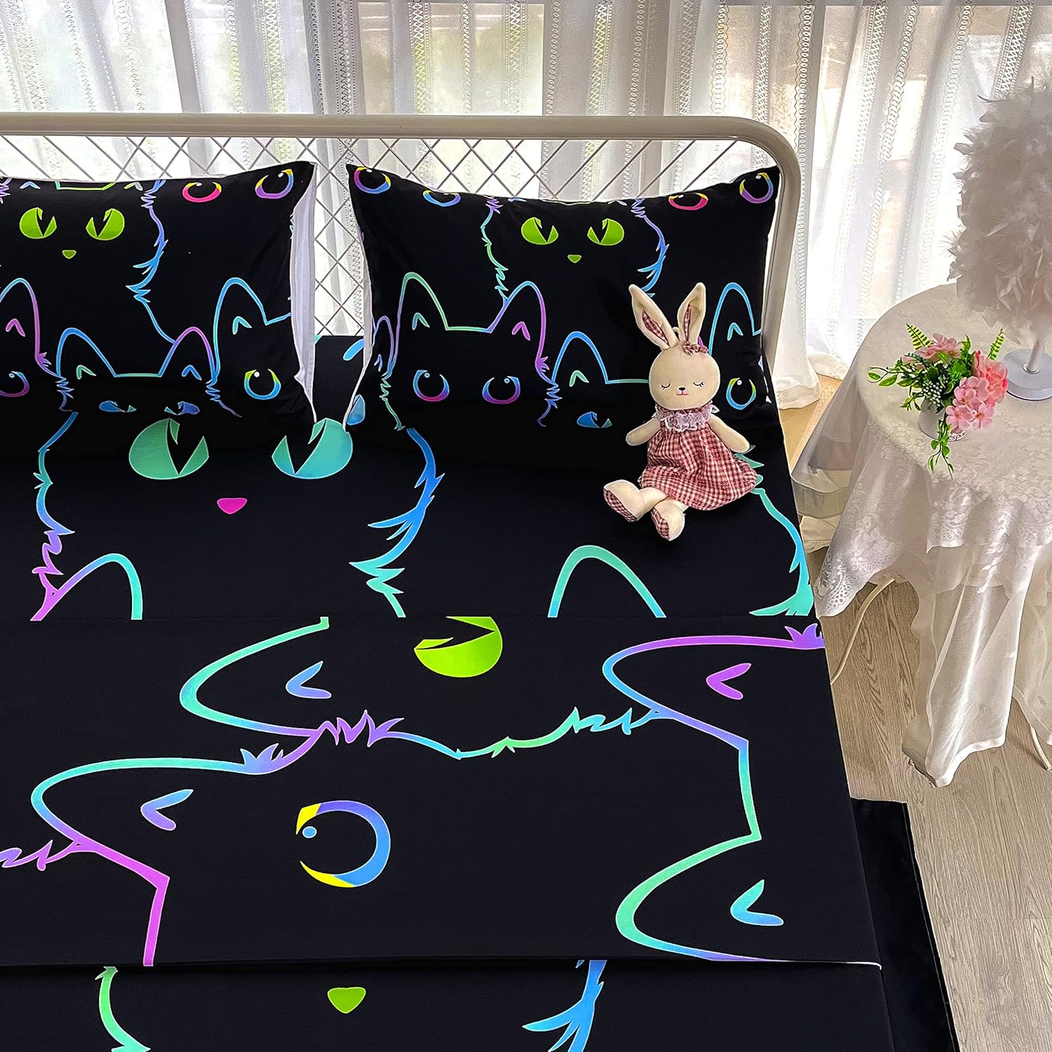Cute Cartoon Cat Sheet Set Twin Size 4 Piece