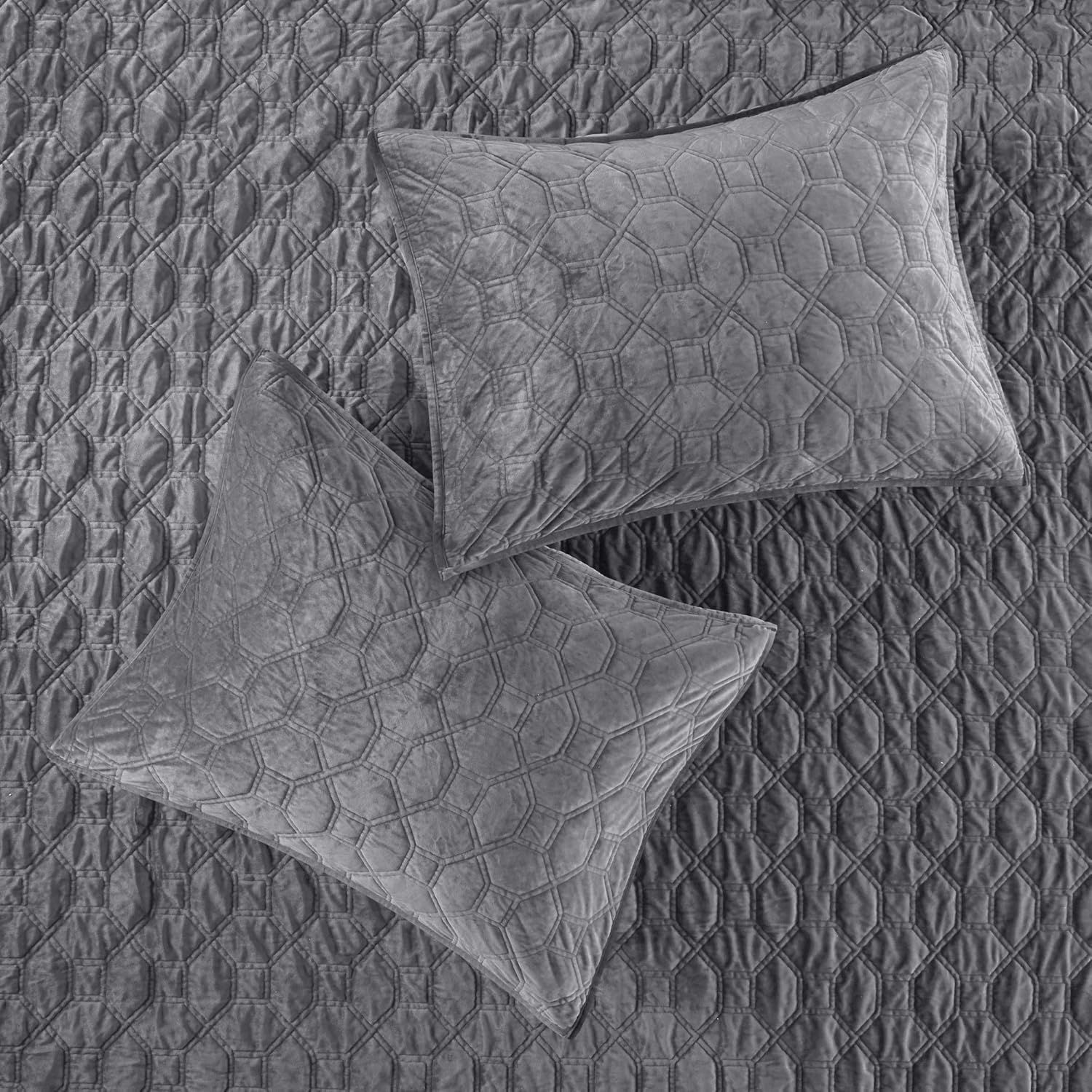 Madison Park Velvet Coverlet Set 3 Piece Grey