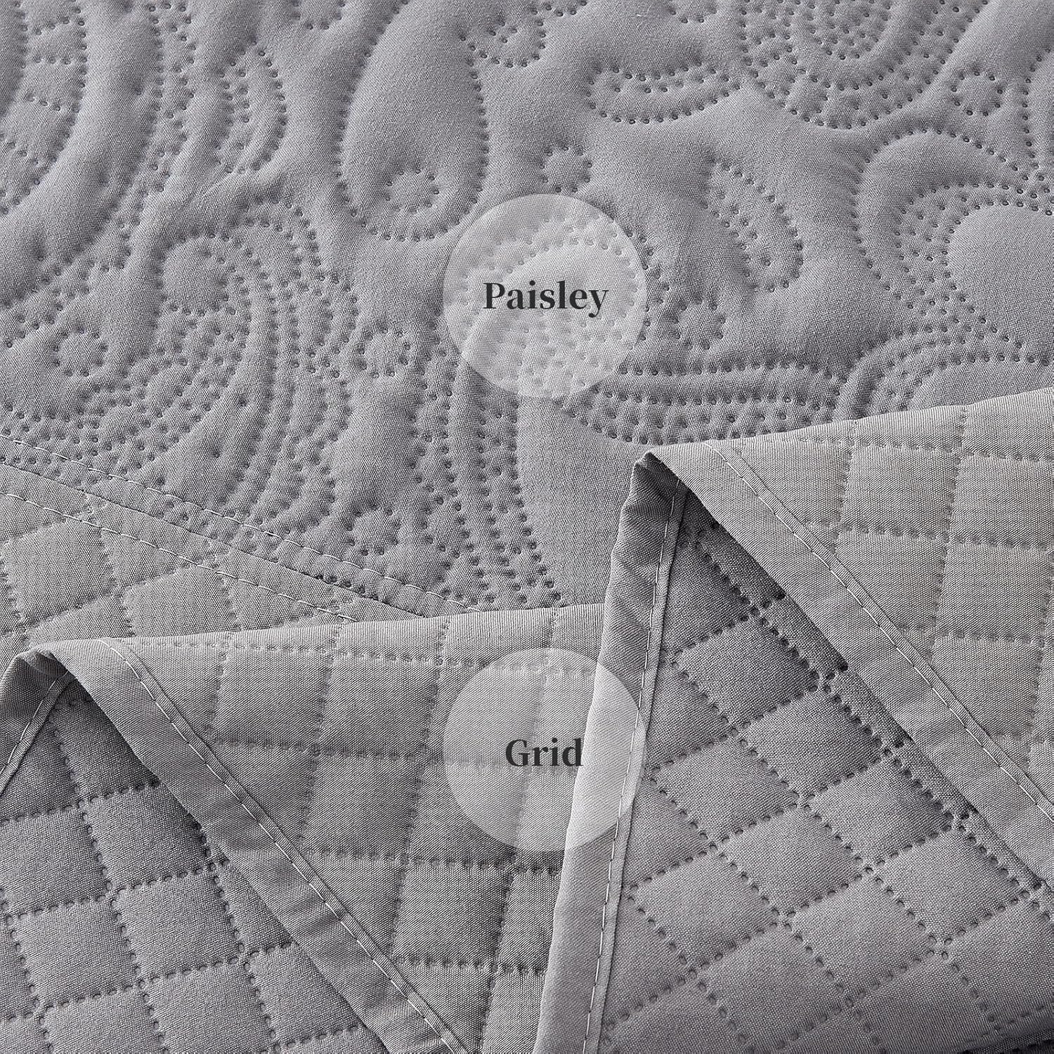 Suchbed California King Bedspread Set 128x120 Grey Paisley Quilt