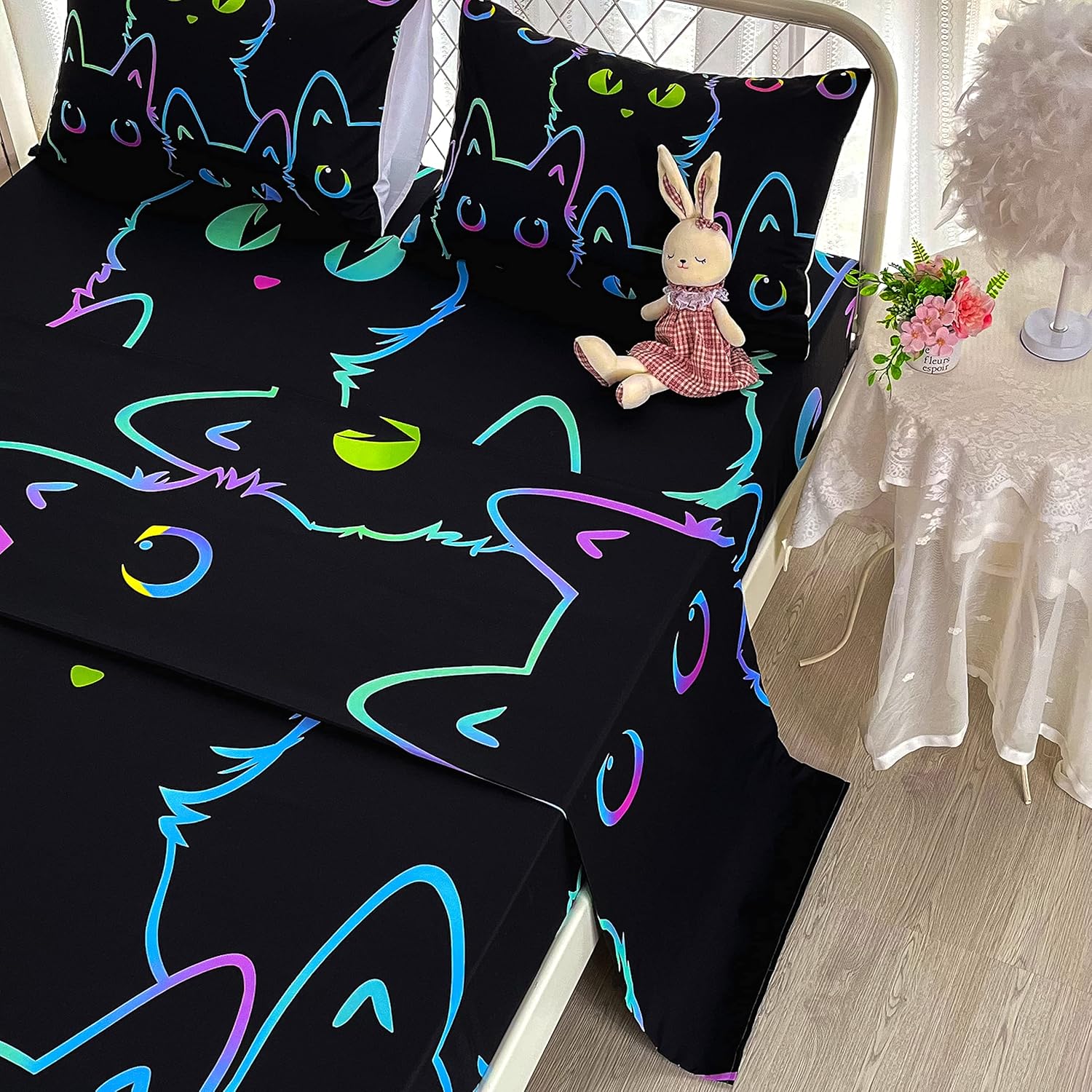 Cute Cartoon Cat Sheet Set Twin Size 4 Piece