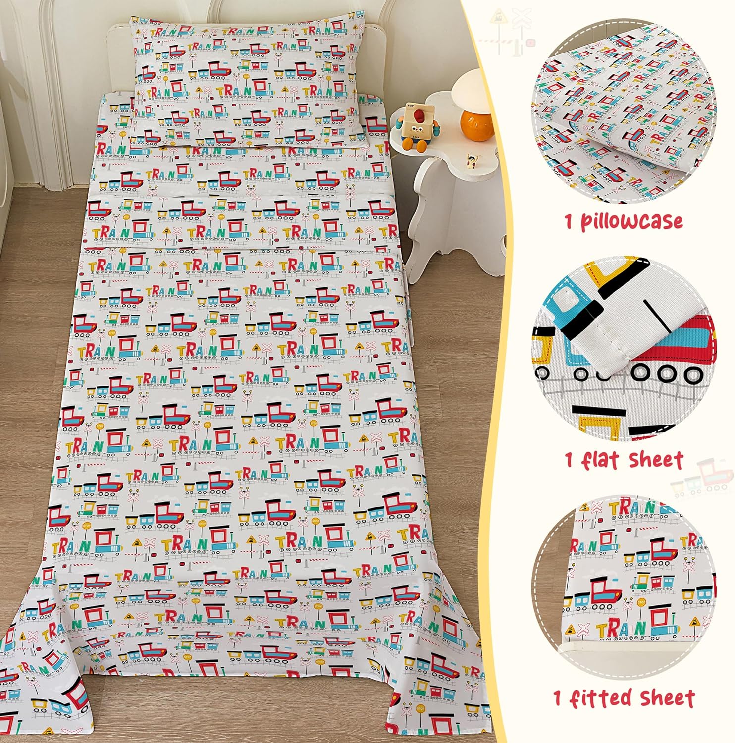 Bedmoon Boys Twin Sheets with Train Pattern