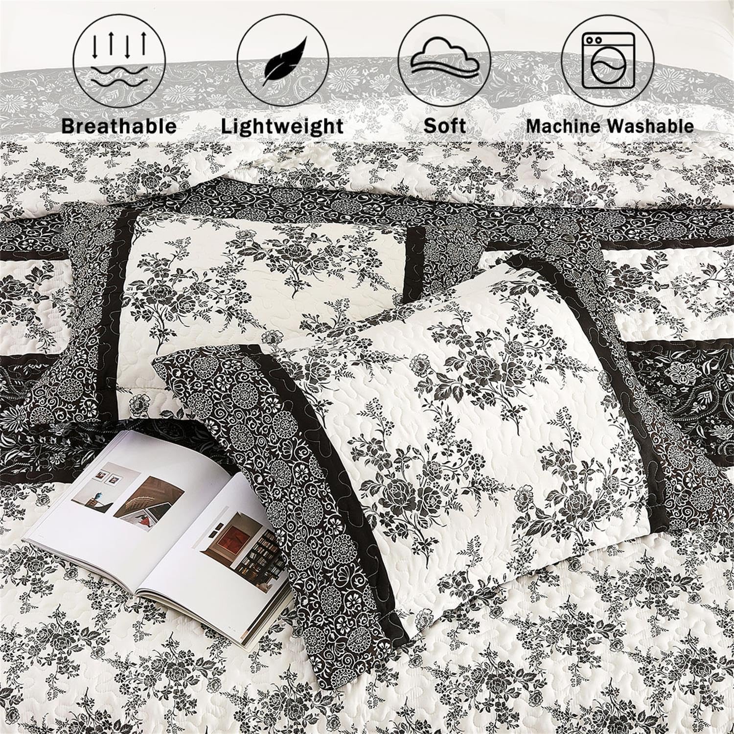 Cmfshape Bohemian Floral Quilt Set King Size 3-Piece 1