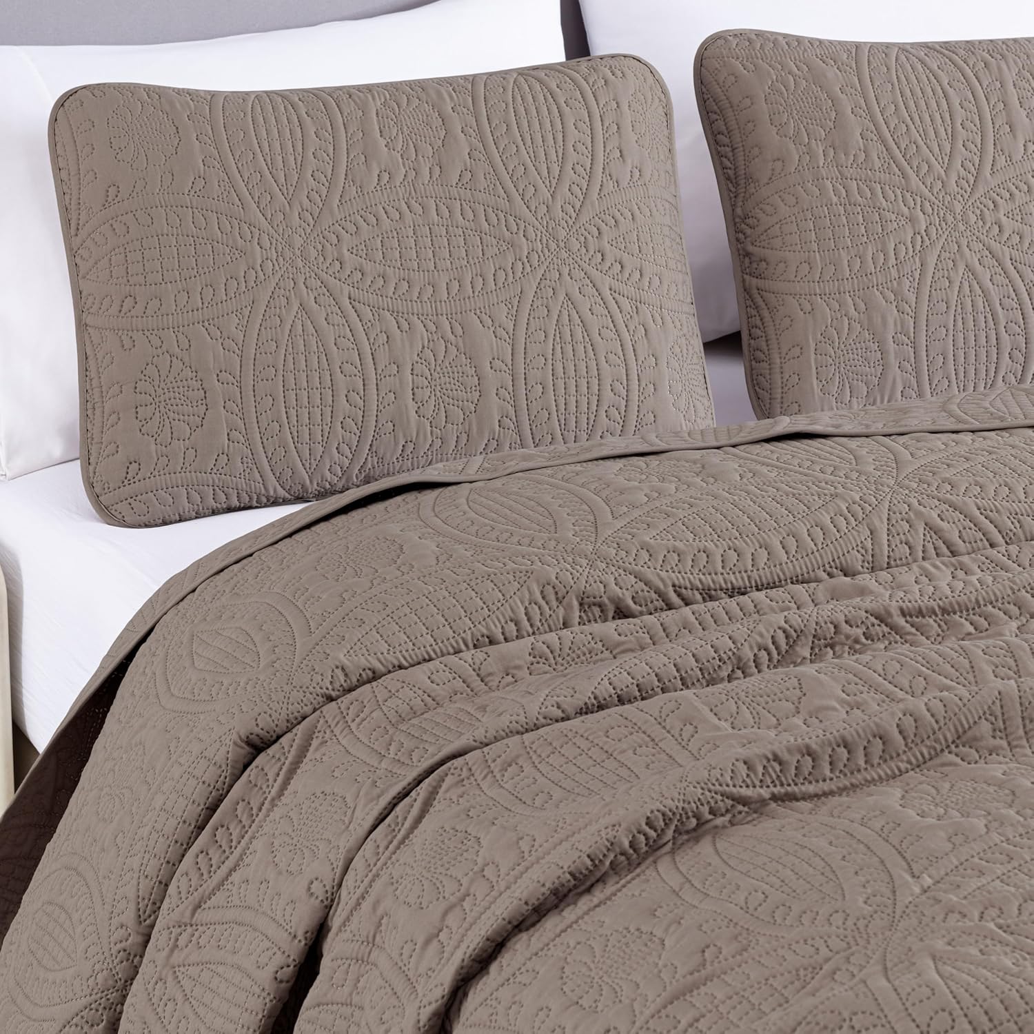 Chezmoi Austin 3-Piece Bedspread Set Queen Taupe