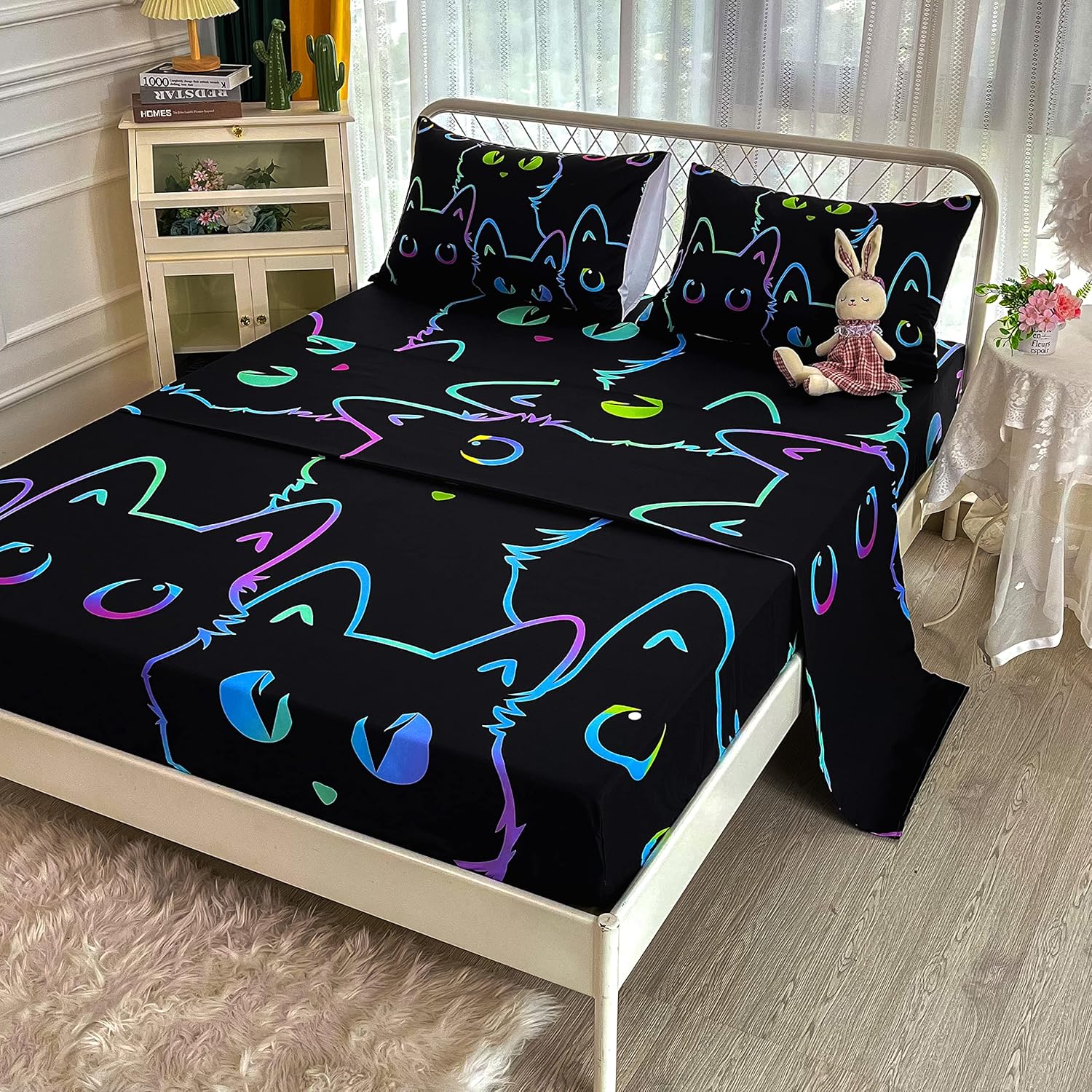 Cute Cartoon Cat Sheet Set Twin Size 4 Piece