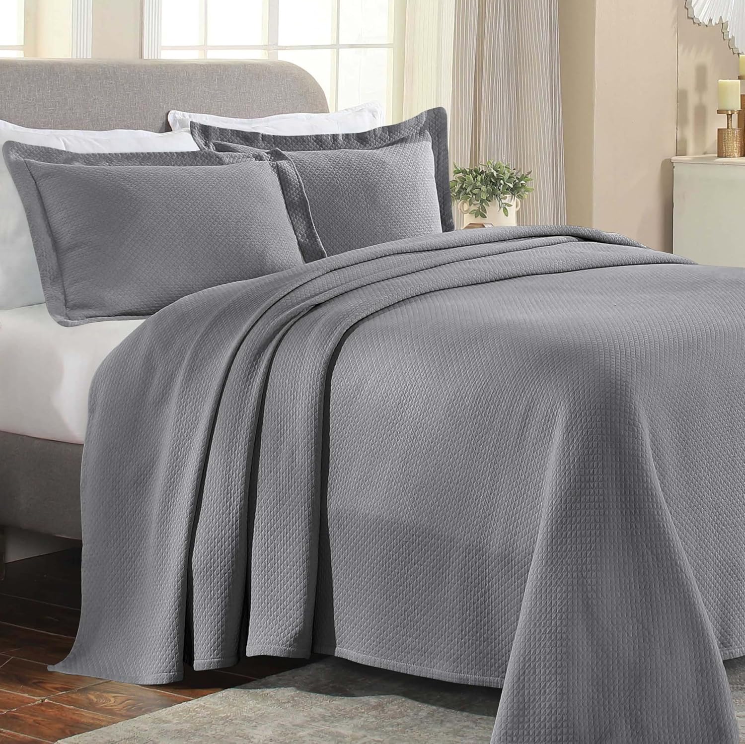 Superior Solitaire Cotton 3 Piece Bedspread Set Full Grey