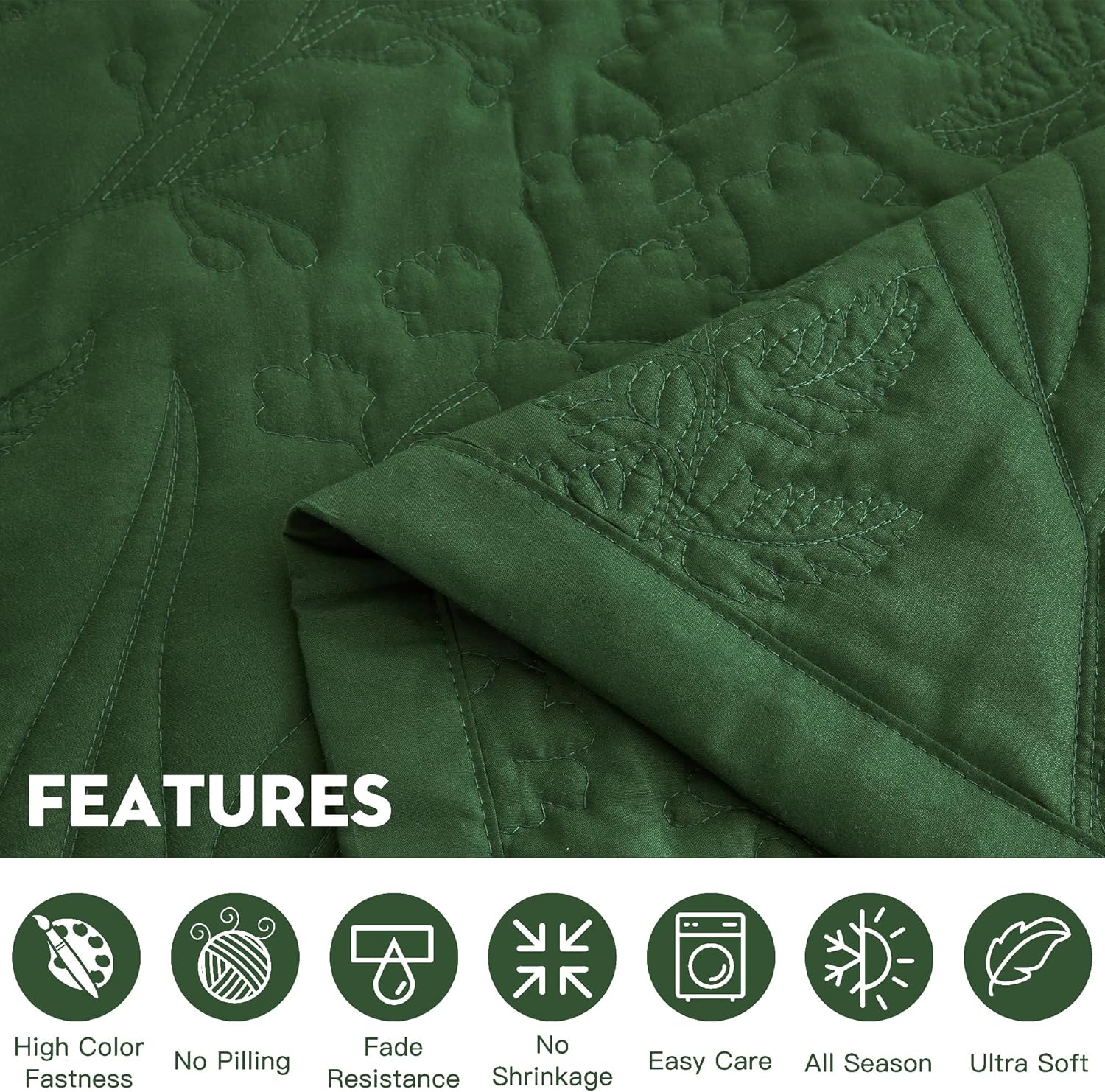 HZ HY Botanical Queen Bedspread Set Leaves Pattern Reversible 5 Piece Olive Green