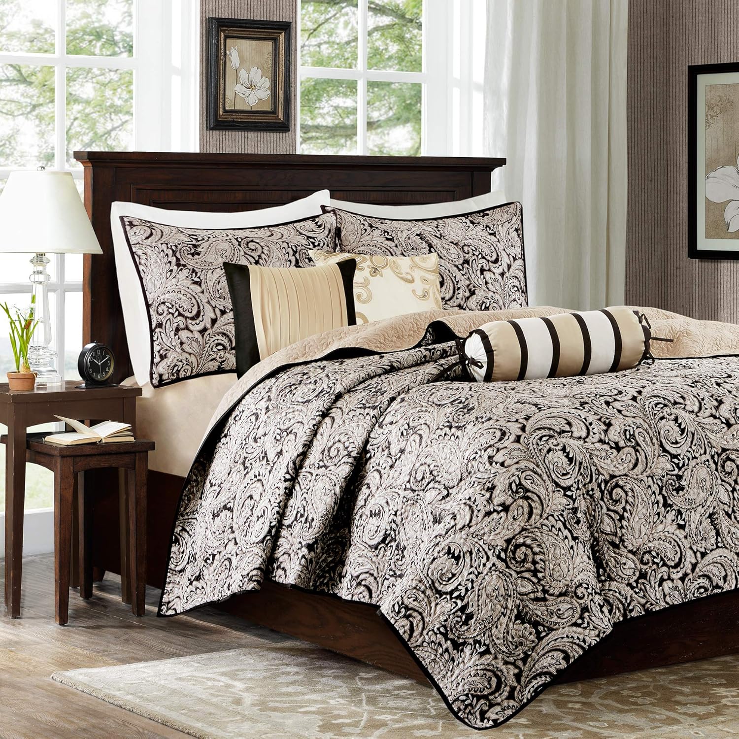 Madison Park Quilt Damask Paisley Black 6 Piece Set
