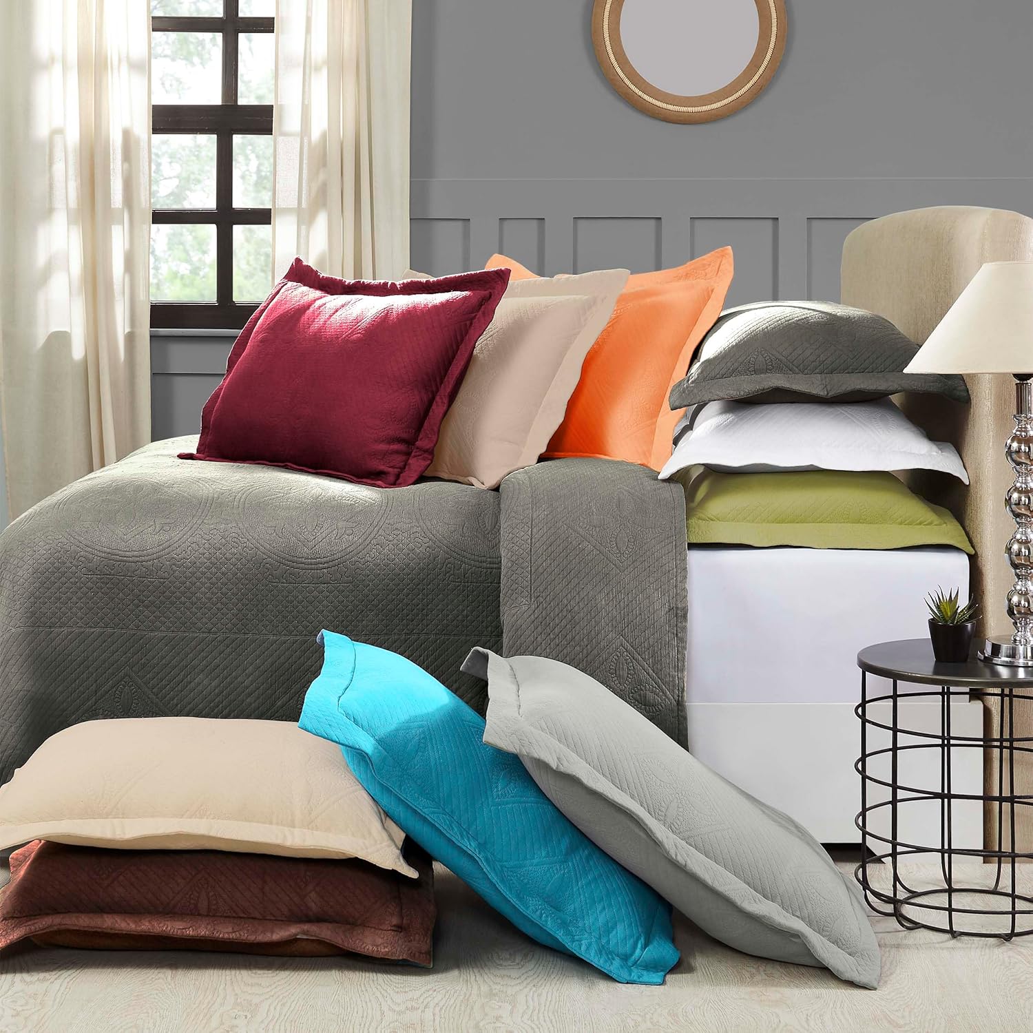 Superior 2 Piece Celtic Circles Cotton Bedspread Set - Twin Charcoal 1