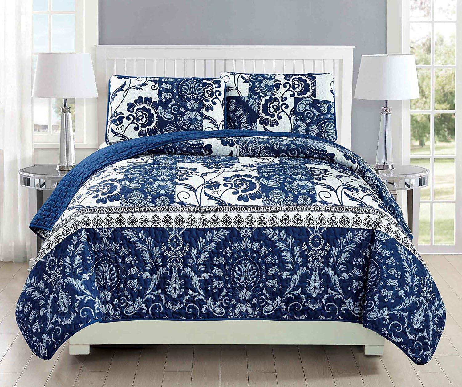 Fancy Linen 3pc Quilted Bedspread King Cover Set