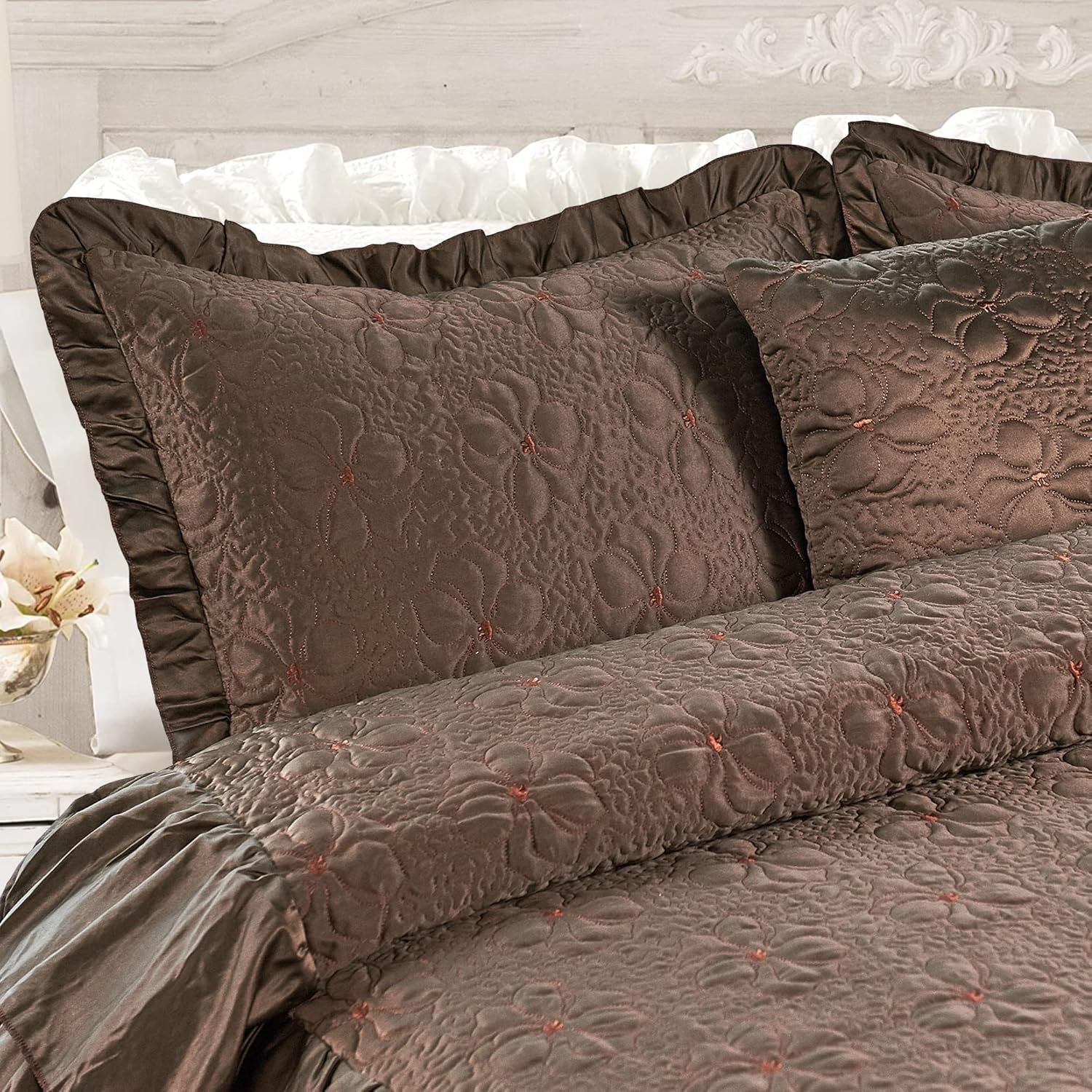 Home Soft Things 4 Piece Matte Satin Bedspread Set Chocolate