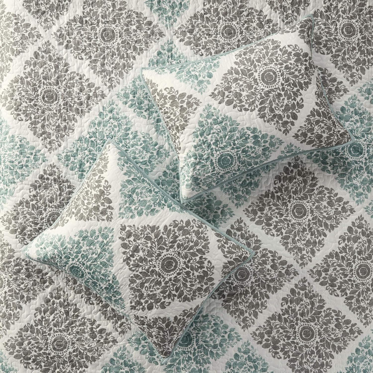 Madison Park Claire Quilt Coverlet Set - 6 Piece Diamond Aqua Pattern KingCal King