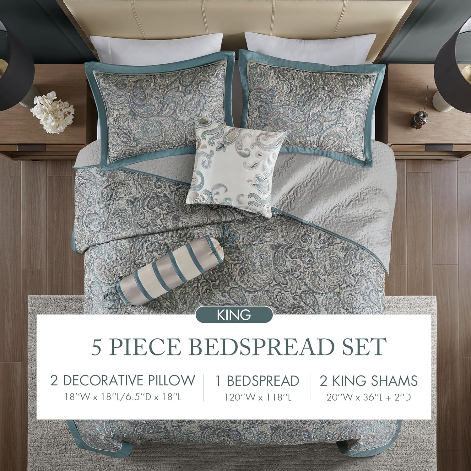 Madison Park Aubrey Reversible Quilted Bedspread Set Teal 5 Piece
