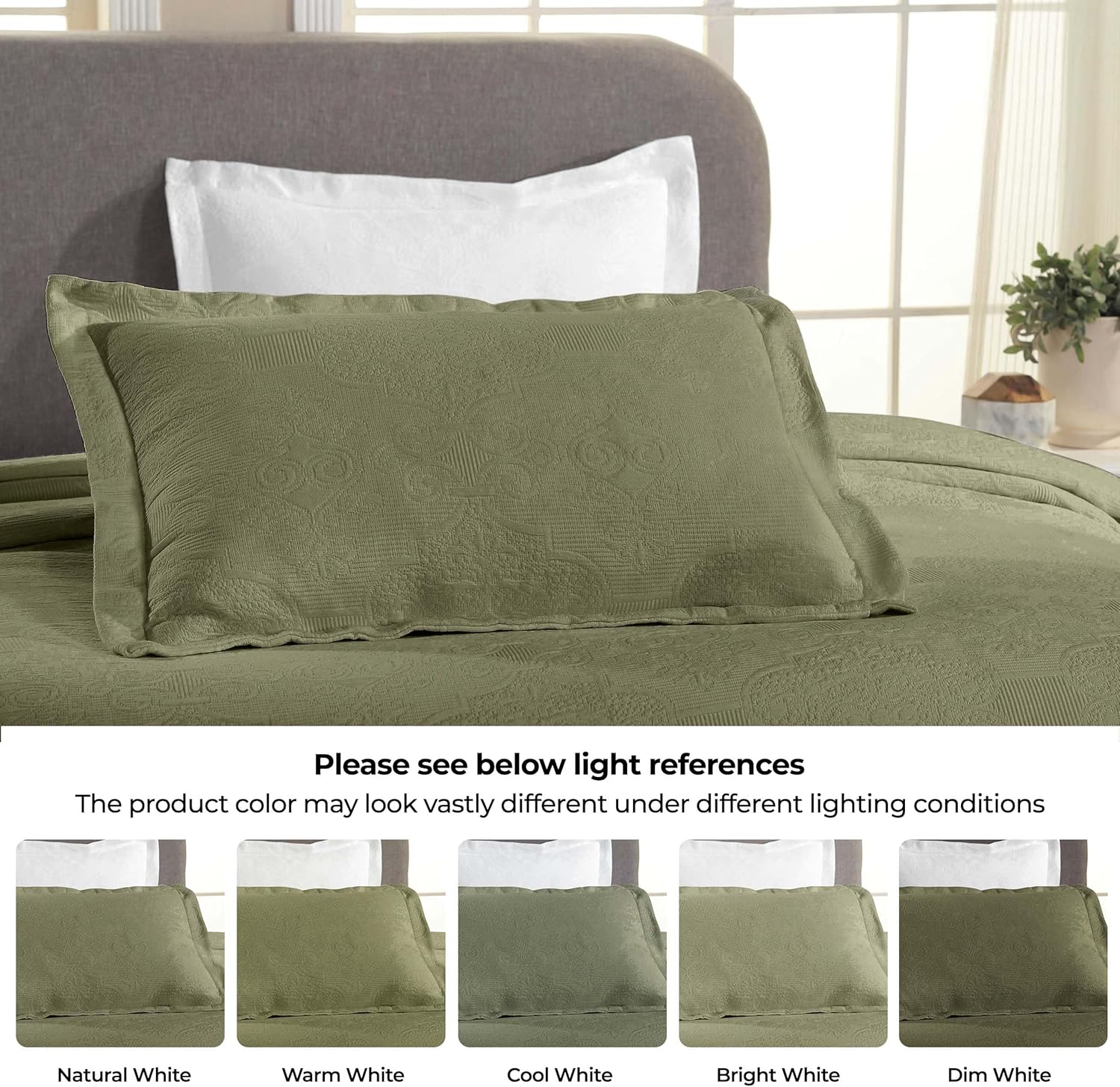 Superior Cotton Bedspread Set 3-Piece Sage King