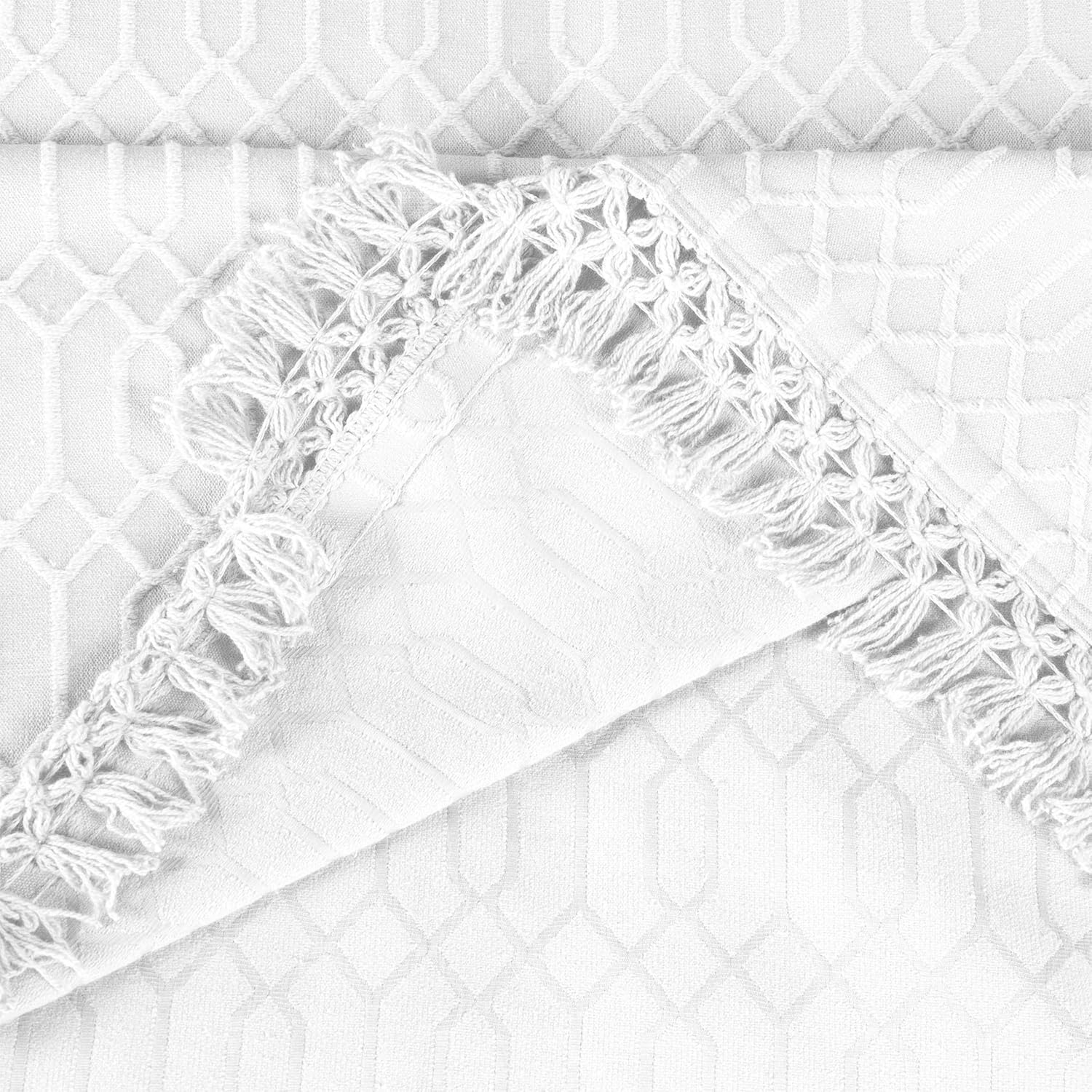 Superior Remi Cotton Blend Bedspread Set 2 Piece Geometric Fringe White