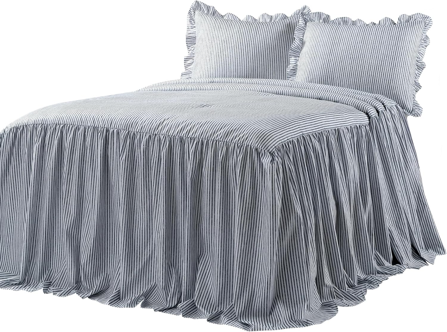 Lush Decor Ticking Stripe Bedspread 3 Piece Set King Navy