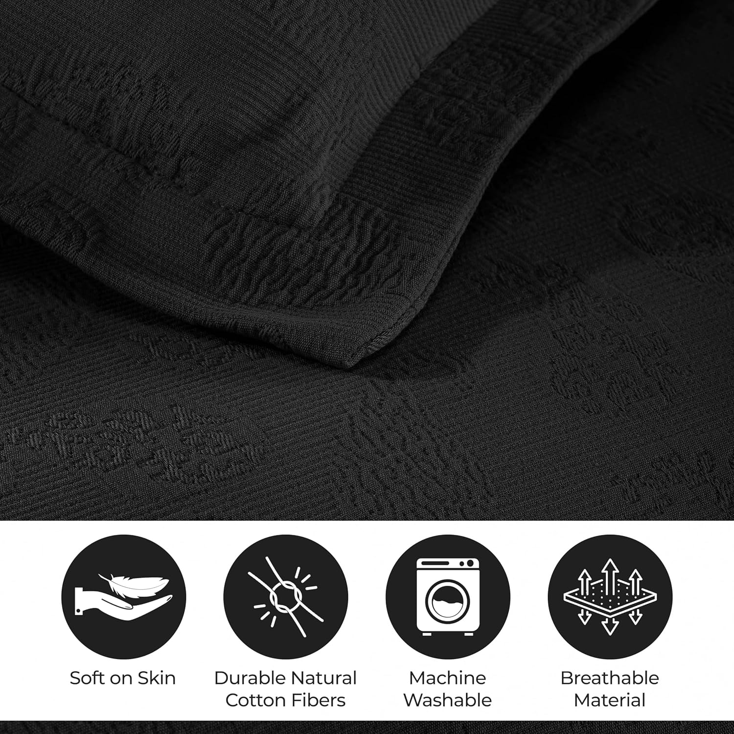 Superior Paisley 3 Piece Cotton Bedspread Set Black