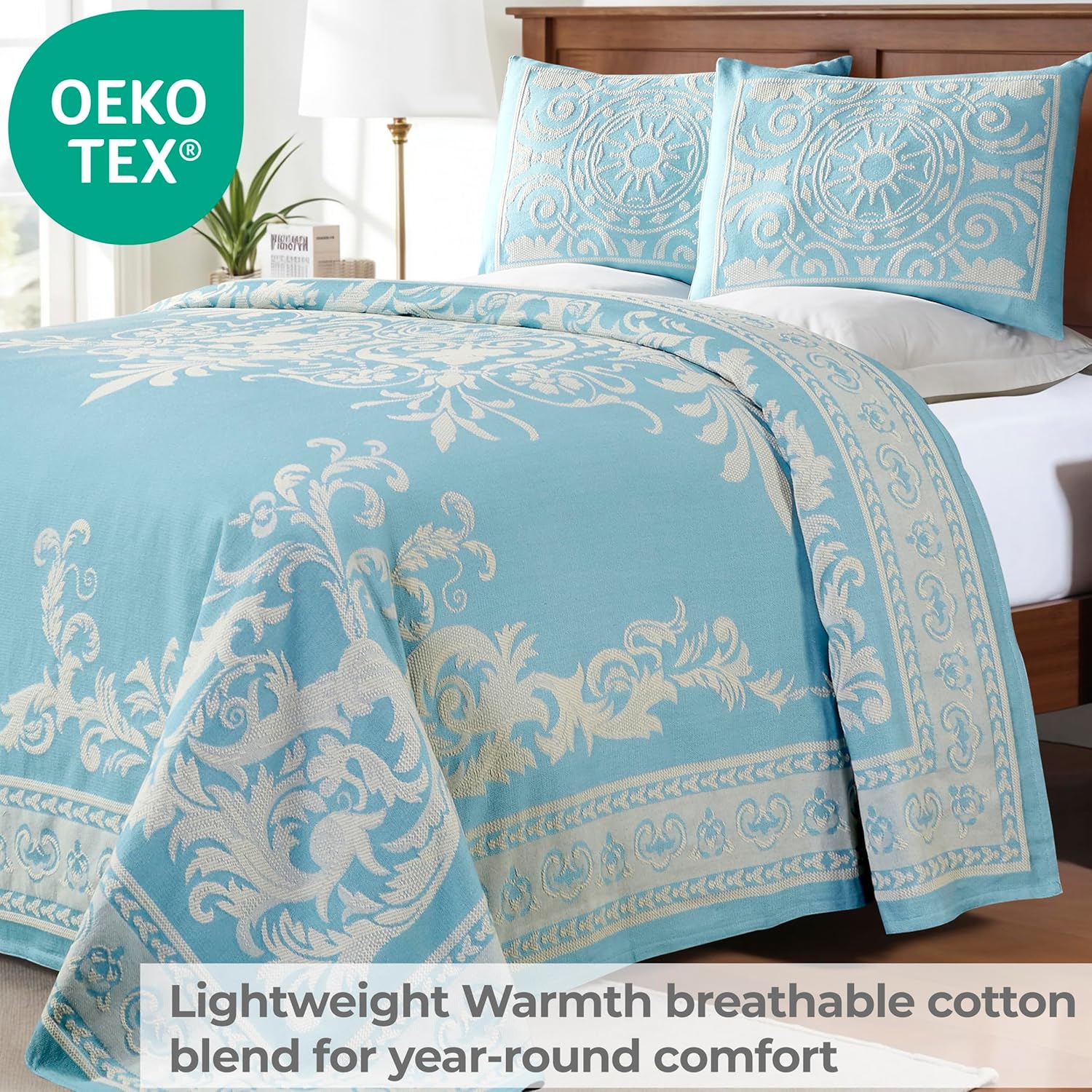 Superior Cotton Blend Bedspread Set Twin Aqua