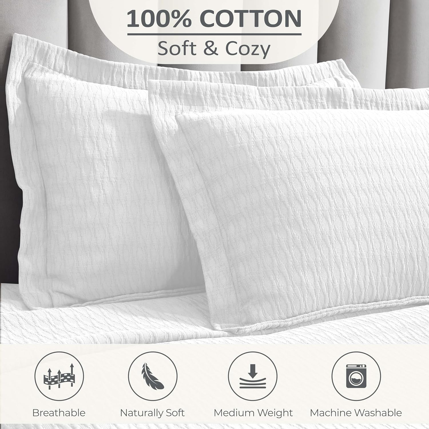 Superior 3-Piece Cotton Bedspread Set White